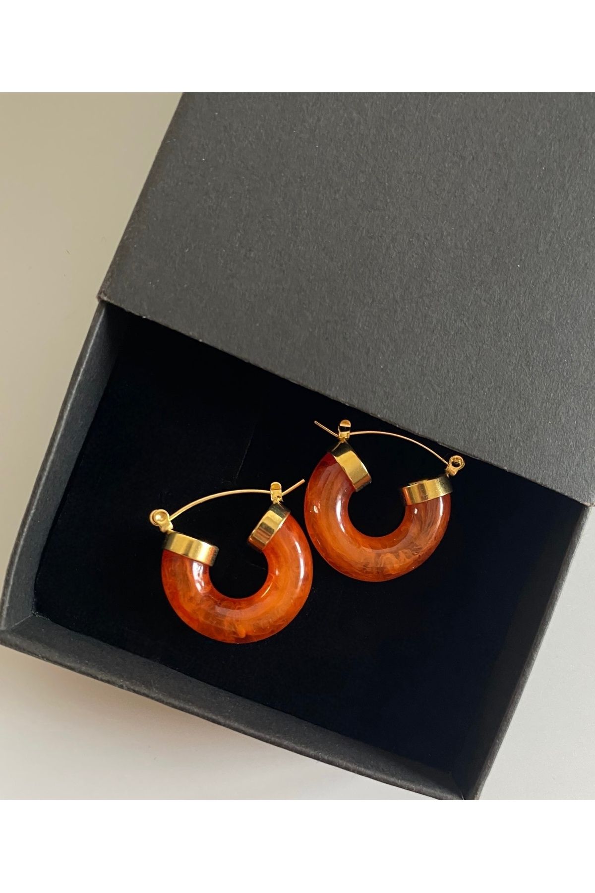 FIERA JEWELRY Turuncu Buğulu Paslanmaz Çelik Kadın Halka Küpe
