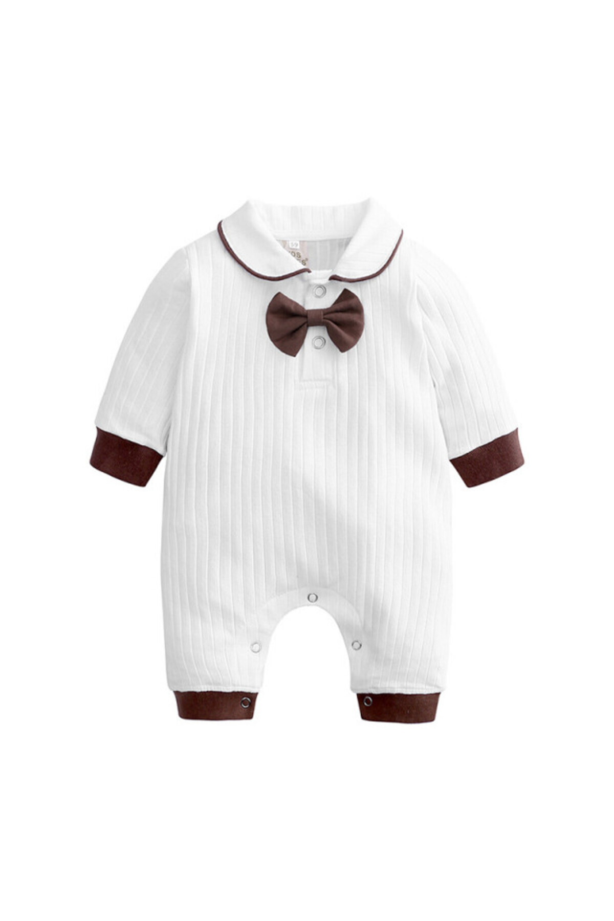 Superbaby-White jumpsuit with brown bow tie 1