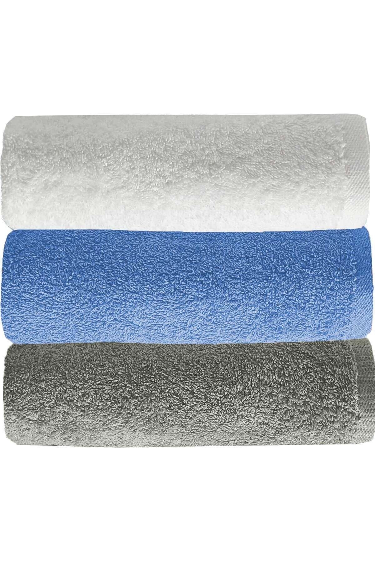 Mira Home 3 lü Düz Renk El Yüz Havlu Seti %100 Pamuklu 50x90 Cm Gri-Mavi-Beyaz