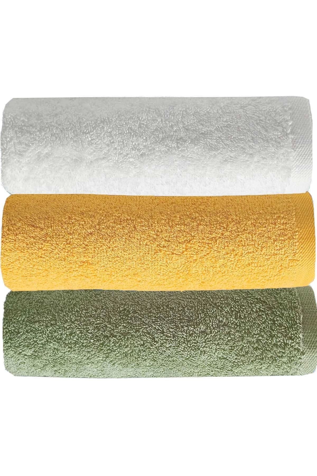 Mira Home 3 lü Düz Renk El Yüz Havlu Seti %100 Pamuklu 50x90 Cm Yeşil Sarı Beyaz