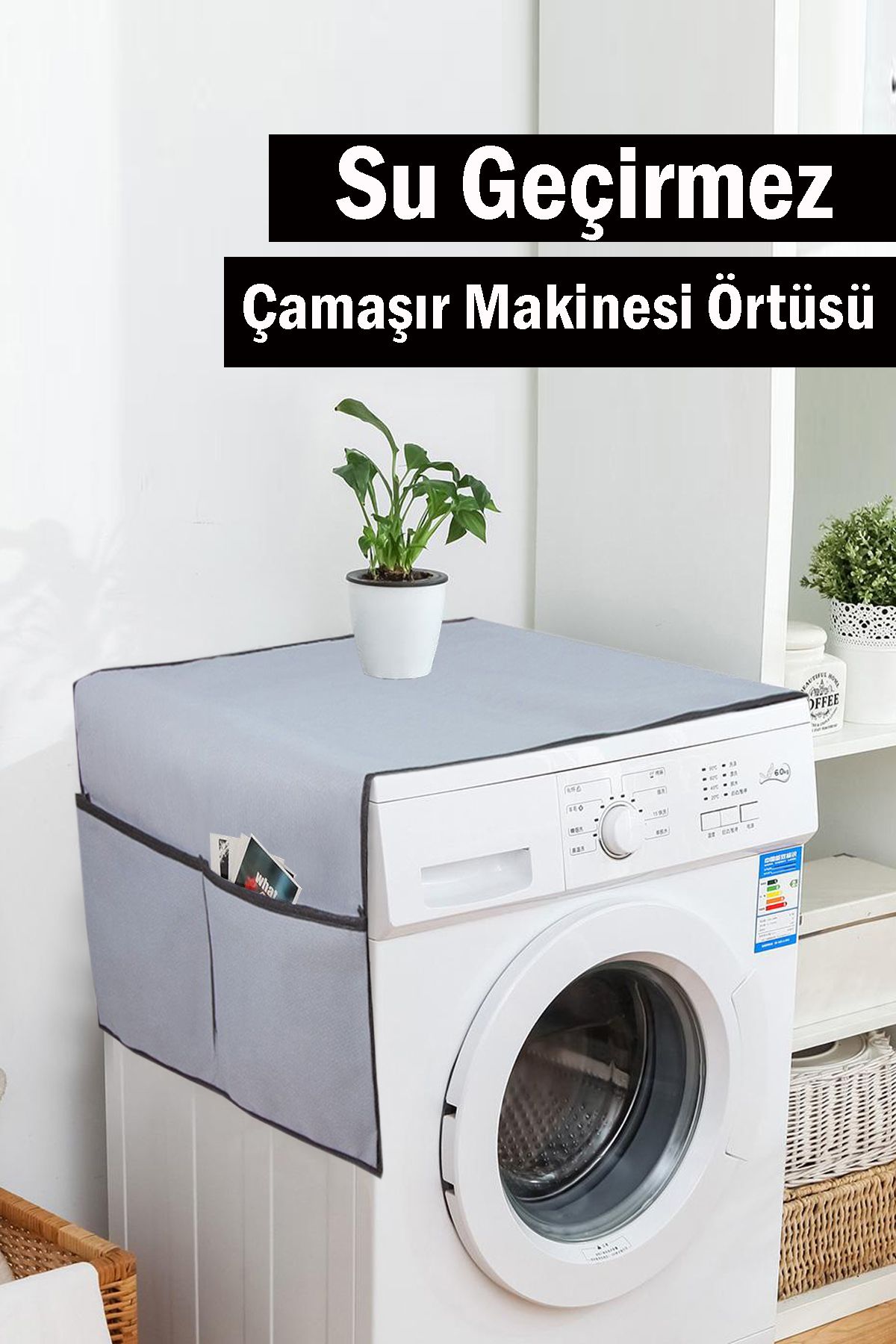 Bundeba Çamaşır Makinesi Örtüsü 4 Cepli Banyo Düzenleyici Organizer Buzdolabı Örtüsü Depolama Hurç