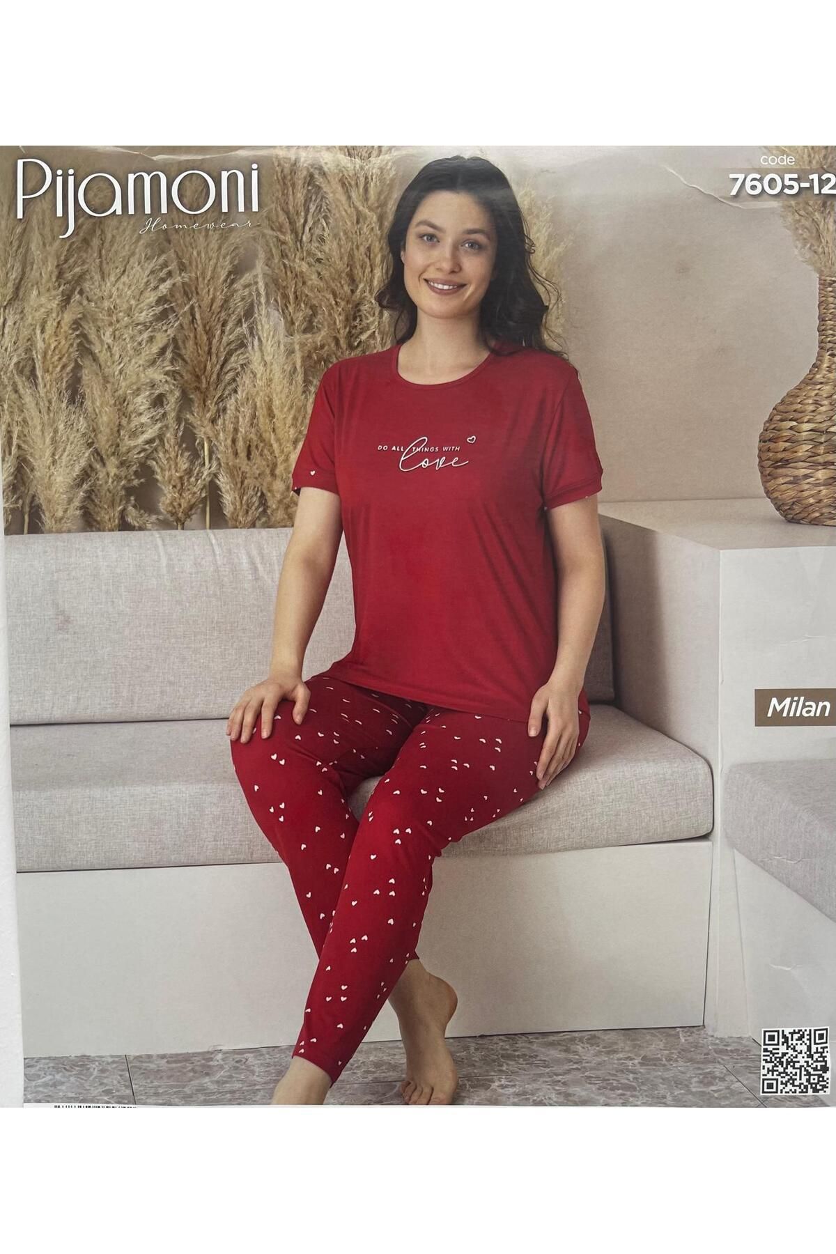 Pijamoni MİLAN KUMAŞ MEVSİMLİK ÇOK GÜZEL BİR KIRMIZI PİJAMA TAKIMI