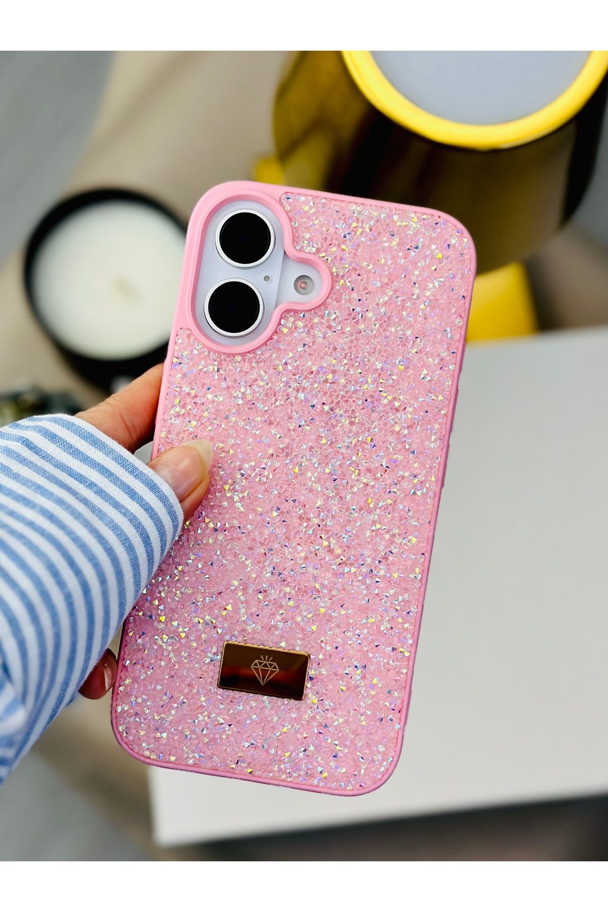 Go Aksesuar Iphone 16 Uyumlu ELMAS Tasarımlı Taşlı Işıltılı Parlak Pırlanta Silikon Kılıf