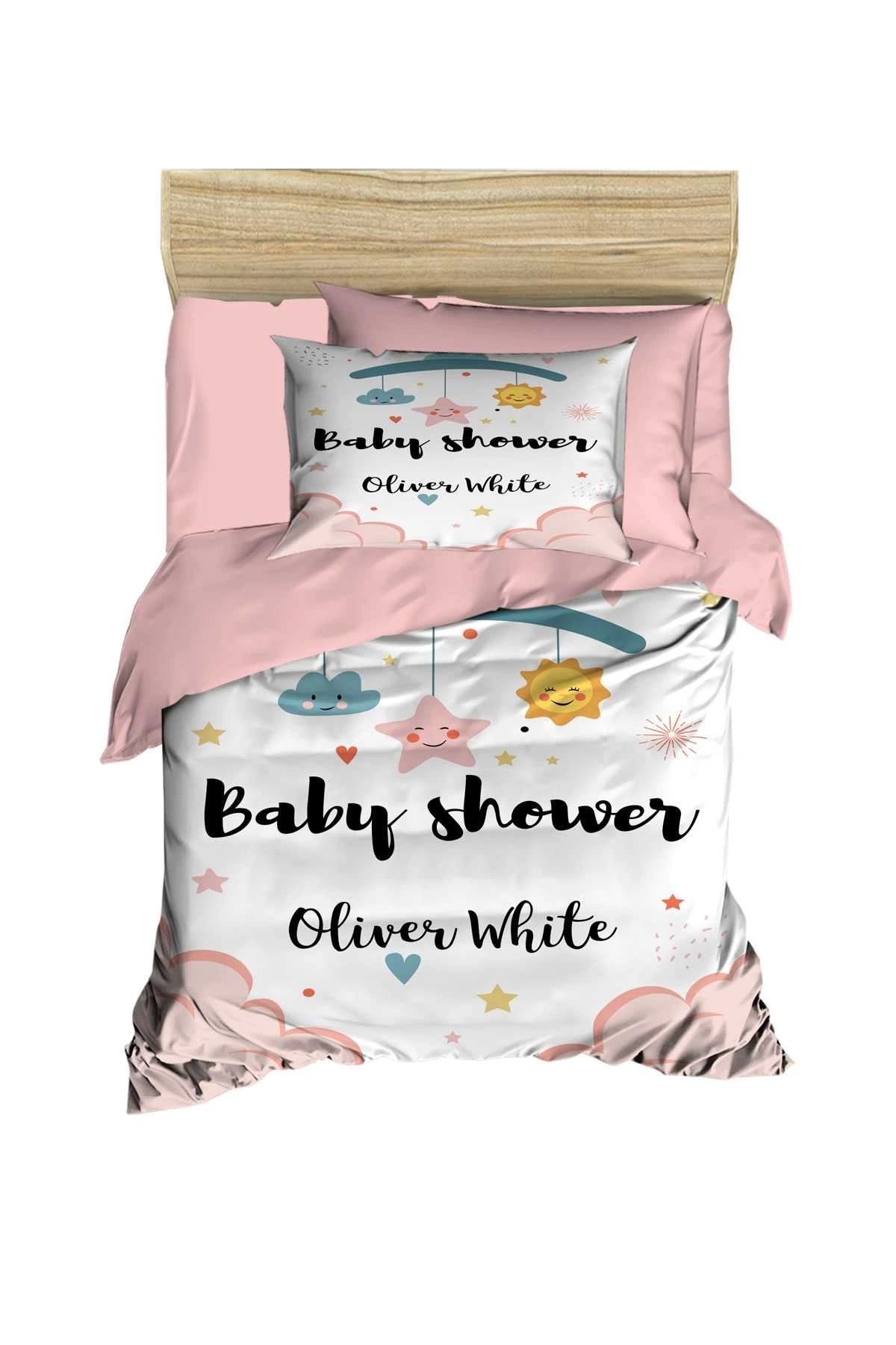 Mira Home Yenidoğan Kız Bebek Nevresim Takımı %100 Pamuklu Baby Shower White