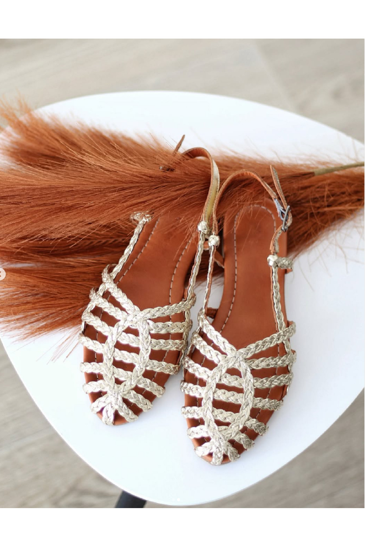 CUCA  Hakiki Deri Bağ Detay Örgülü Kadın Günlük Sandalet - Görsel 6