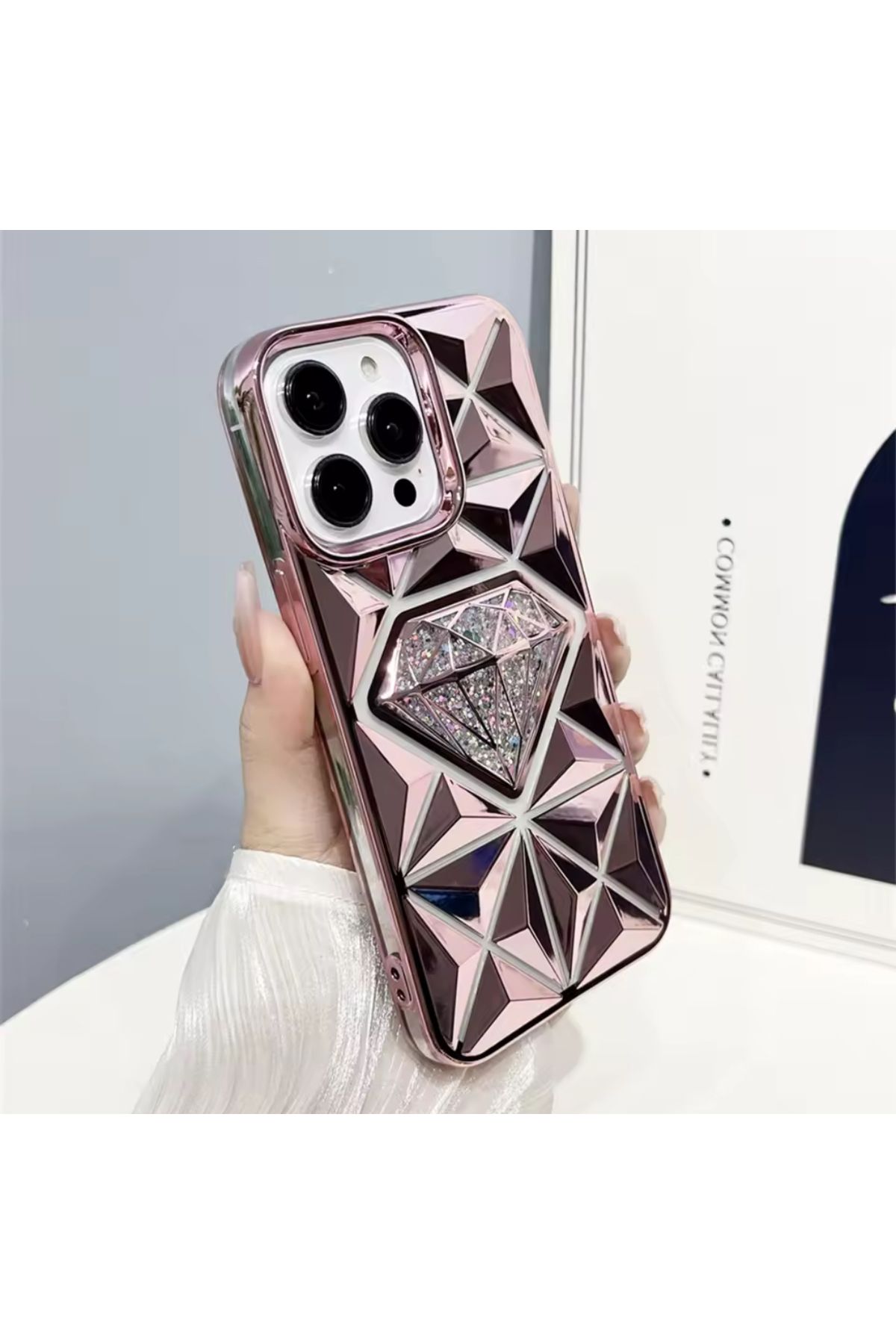 EDELFU iPhone 14 Pro Max Parlak Elmas Desenli Simli Kapak Koruyucu Silikon Kılıf