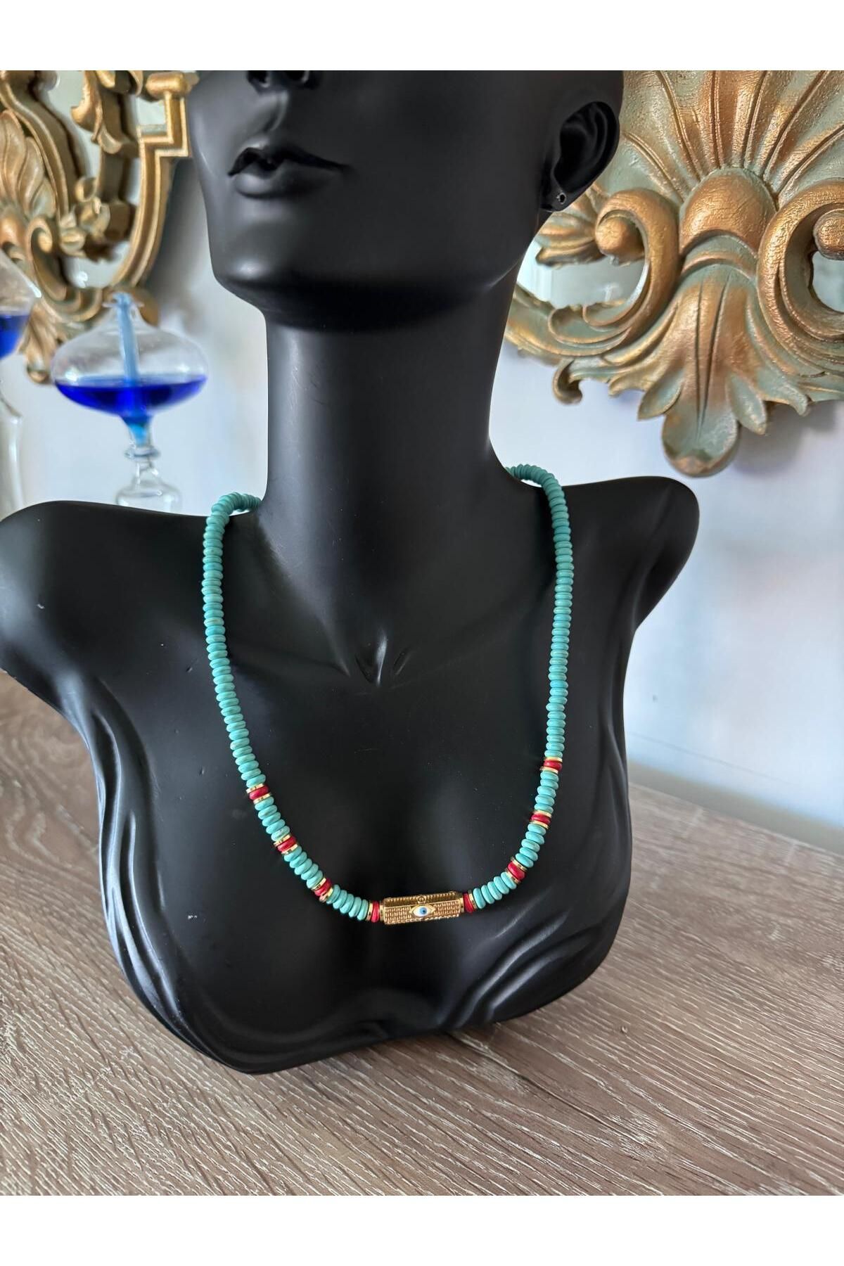 misstakıjewerly NAZAR SİLİNDİR AHŞAP MAVİ RENK KOLYE