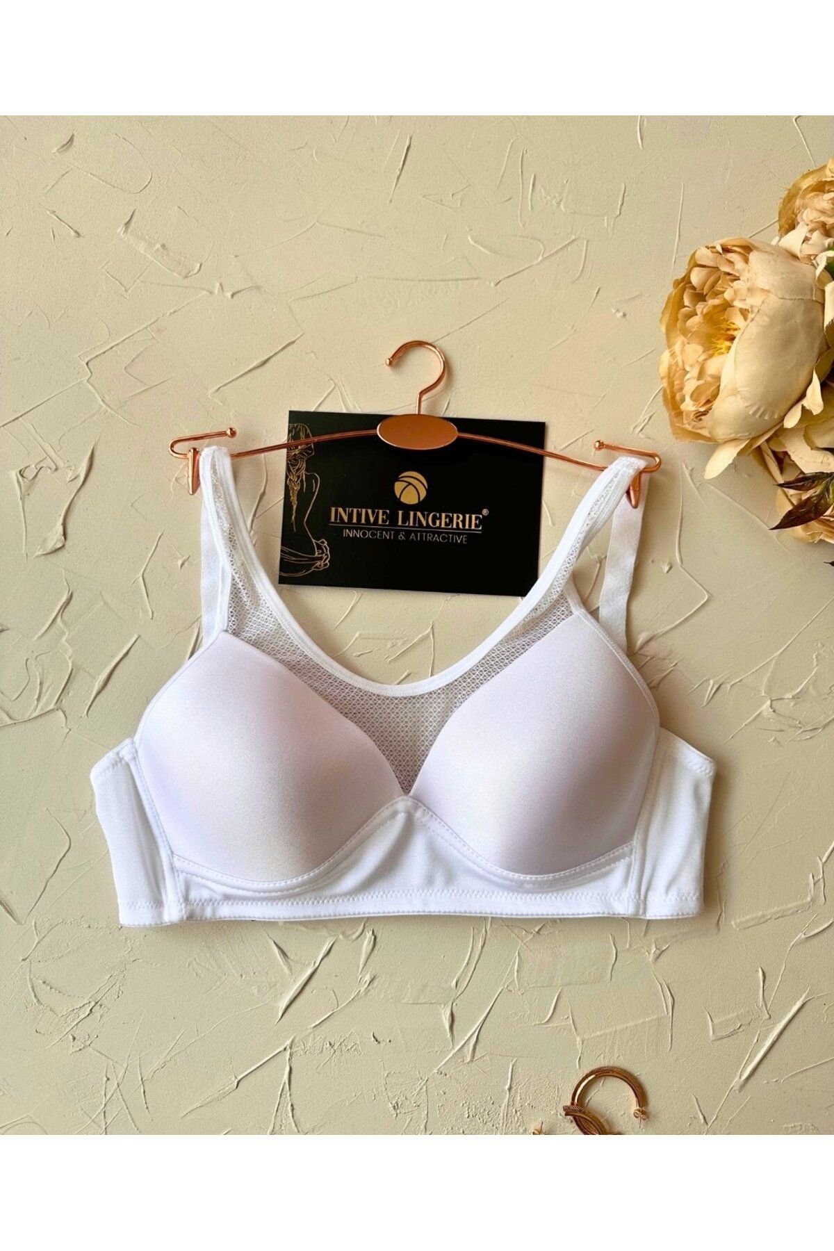 İntive Lingerie Orkide Kutulu Önü Fileli Balensiz Desteksiz Ultra Rahat Soft Cup Günlük Sütyen