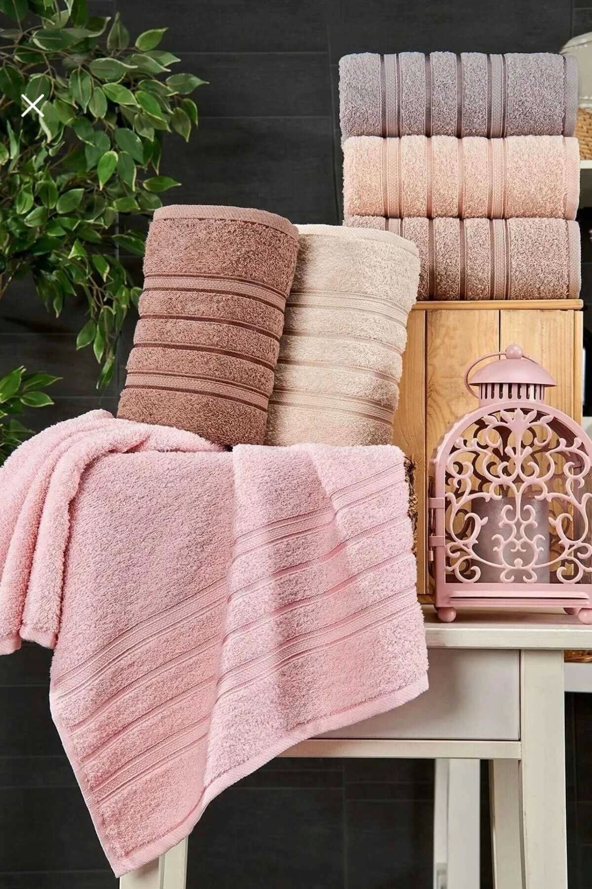 Mira Home 6 lı El Yüz Havlu Seti Pamuklu Havlu Takımı Renkli Pudra