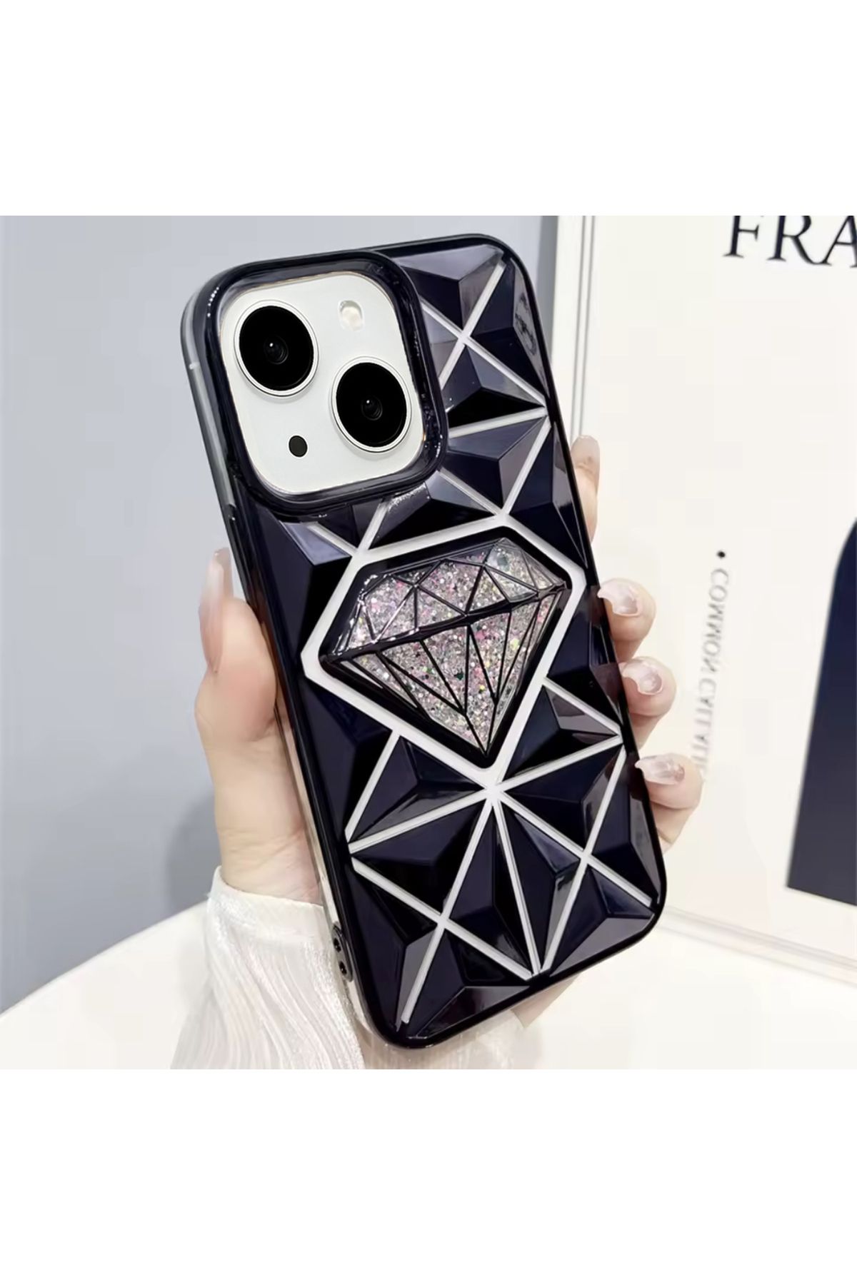 EDELFU iPhone 13 ve 14 Parlak Elmas Desenli Simli Kapak Koruyucu Silikon Kılıf