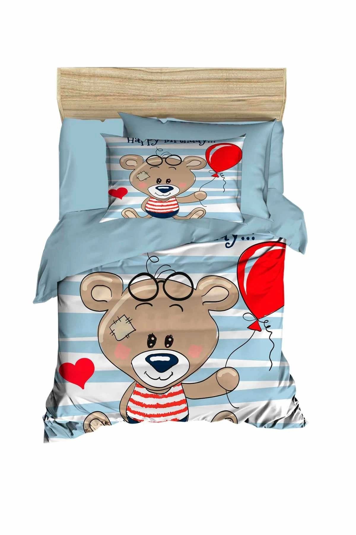 Mira Home Yenidoğan Erkek Bebek Nevresim Takımı %100 Pamuklu Bear Baloon