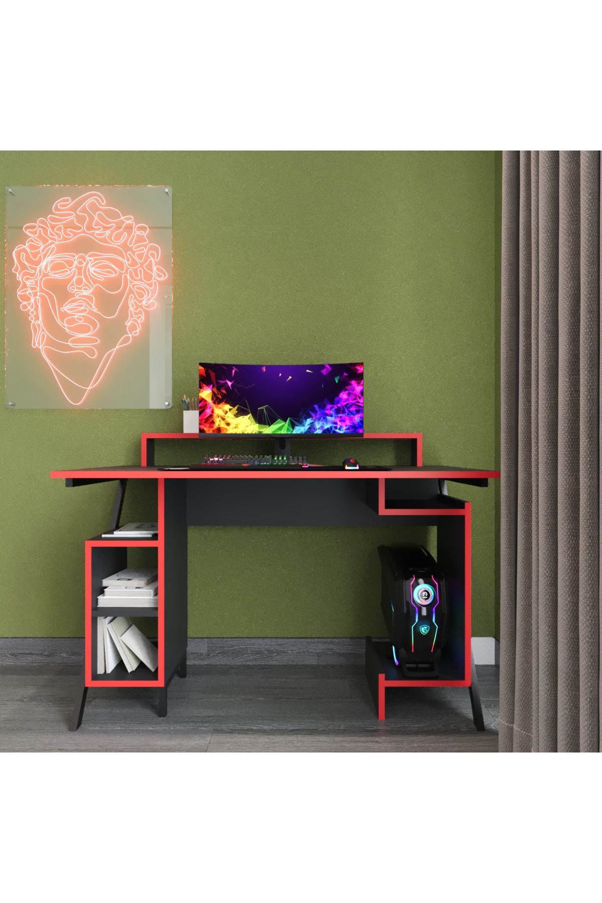 Decomob Misva Oyuncu Masası, 120 Cm, Siyah-Kırmızı