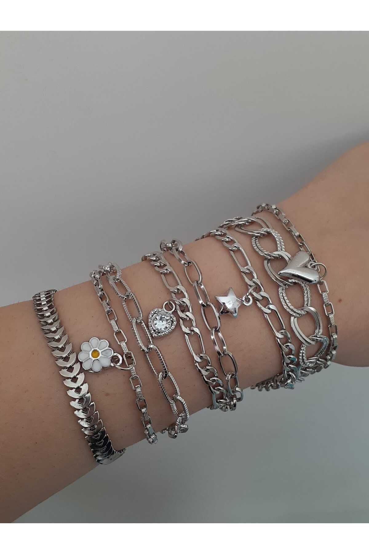 bijoux uniques 8li Gümüş Bijuteri Bileklik Seti