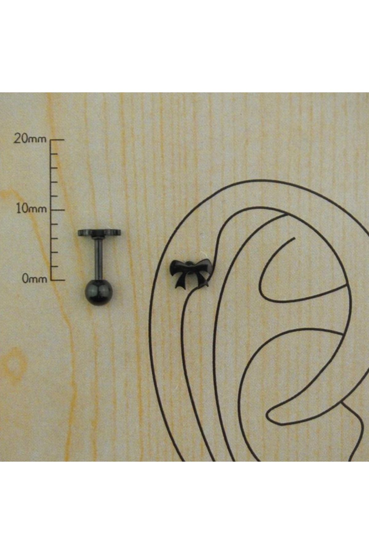 Bylin Cerrahi Çelik Siyah Fiyonk Kıkırdak Piercing-Helix/Tragus- Bar Uzunluğu : 6mm, 1 Adet