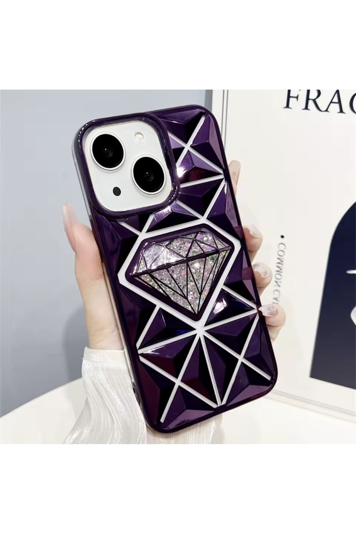 EDELFU iPhone 13 ve 14 Parlak Elmas Desenli Simli Kapak Koruyucu Silikon Kılıf