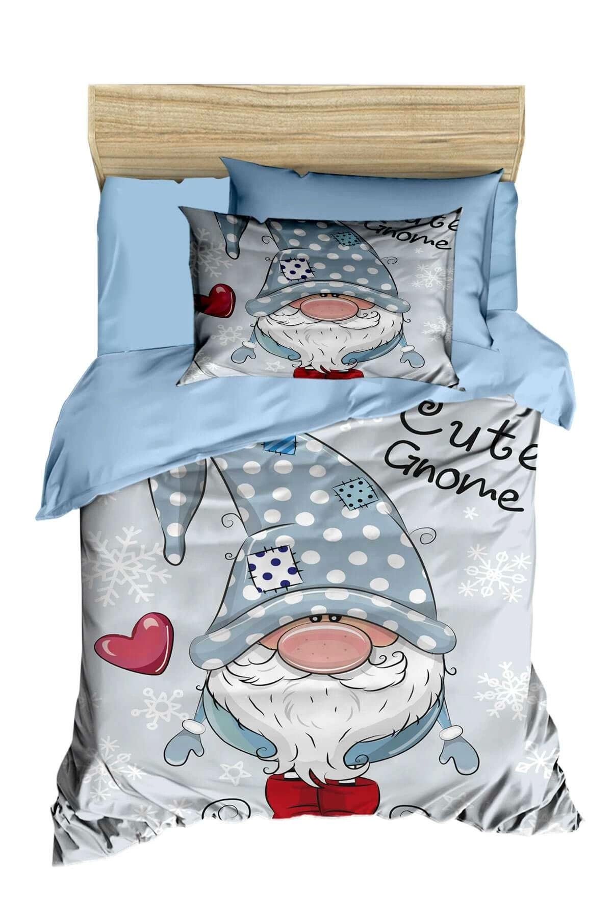 Mira Home Dijital Baskılı 3d Pamuklu Yenidoğan Bebek Nevresim Takımı Cute Gnome Blue
