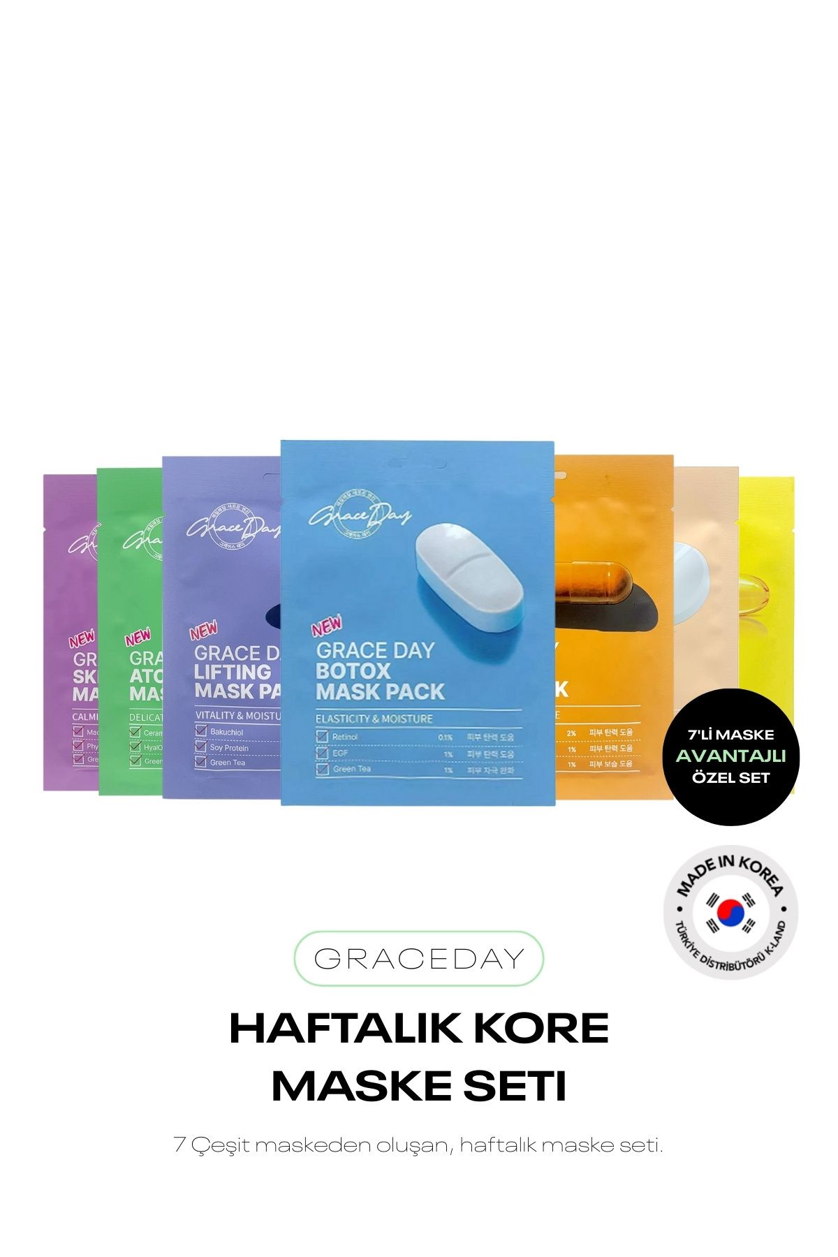 Grace Day 7'li Özel Haftalık Kore Maske Seti Grace Day Mask Pack