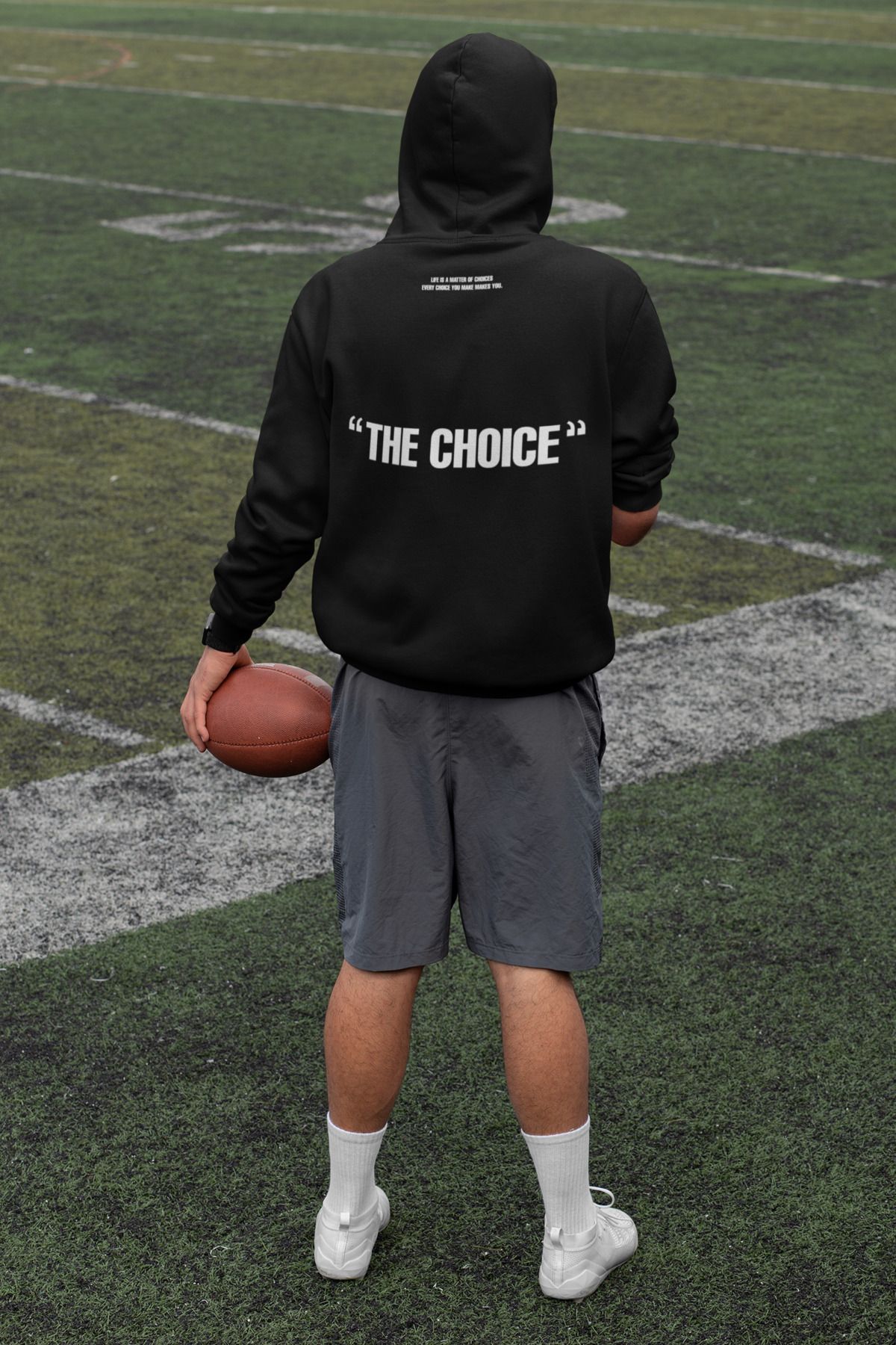 ick artwear THE CHOICE BASKILI SİYAH 3 İP ŞARDONLU KAPÜŞONLU SWEATSHİRT