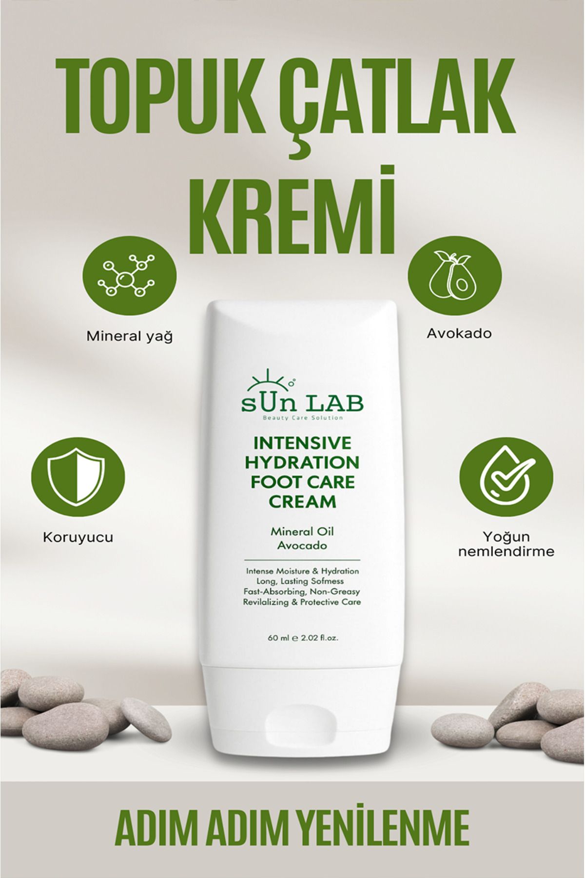 sun lab beauty care solution Ayak Ve Topuk Çatlak Kremi Revitalizing & Protective Care (Avacado Oil, Mineral Oil) 60ml
