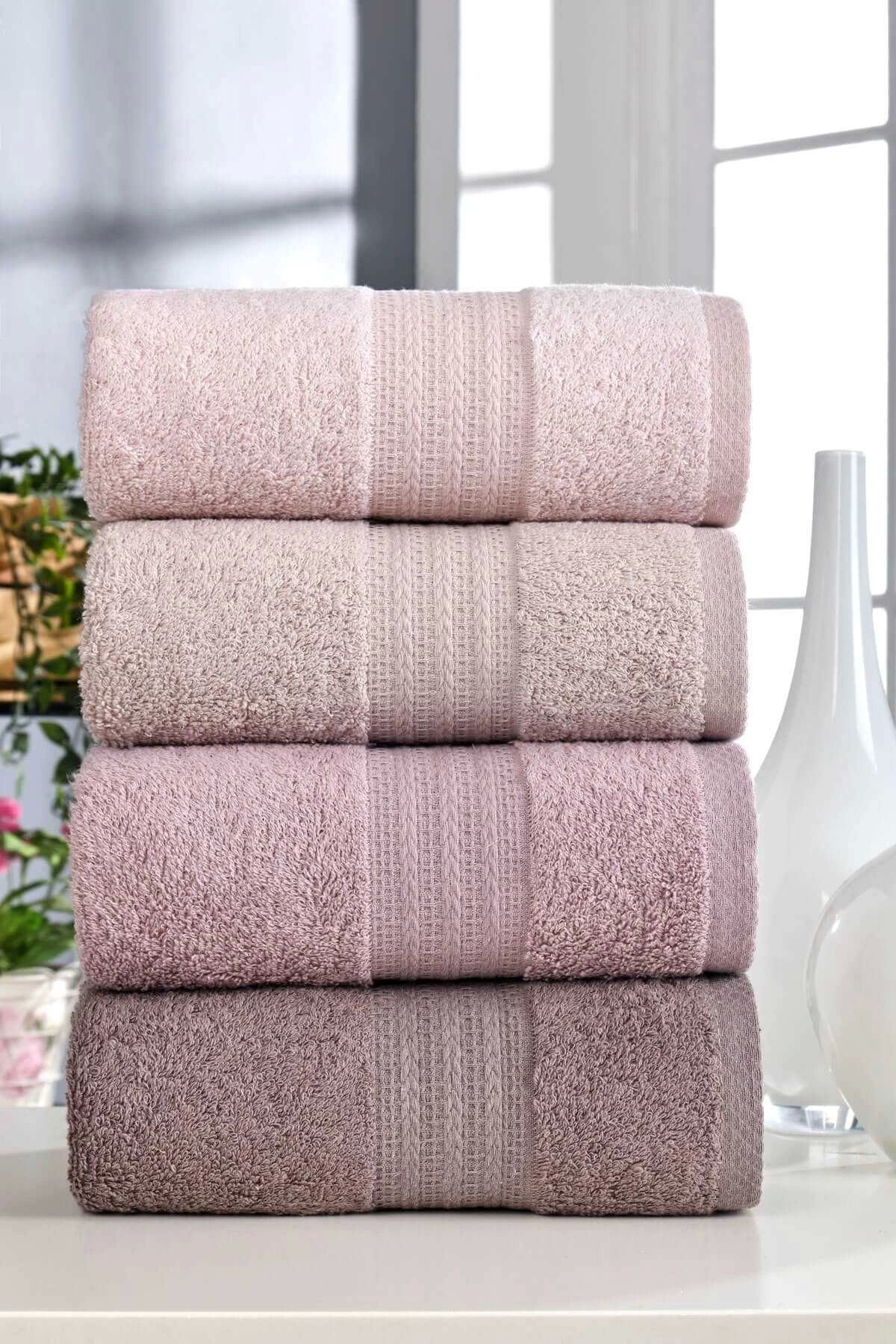 Mira Home 4 Lü El Yüz Havlu Seti %100 Pamuklu Gökkuşağı 50x85 Cm Pudra