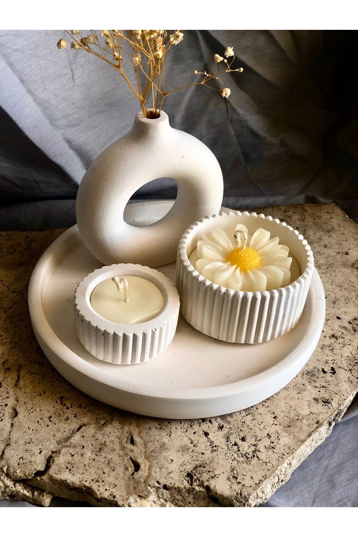 thiramis homeconcept Dekoratif Papatya Mum Set 4parça