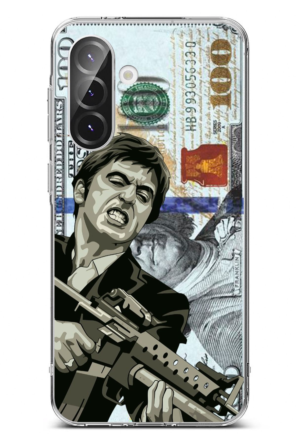 TechTree Galaxy A56 Uyumlu Scarface Dolar Tasarımlı Şeffaf Silikon Kılıf