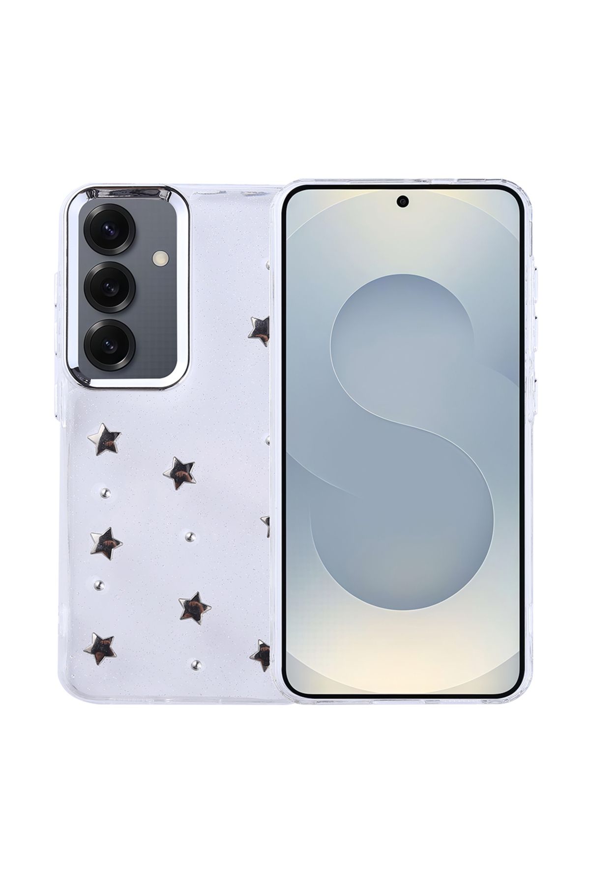 Rivor Galaxy S25 & Galaxy S24 Uyumlu Kılıf Kamera Çıkıntılı Airbag Tasarımlı Simli Estetik Şeffaf Kapak