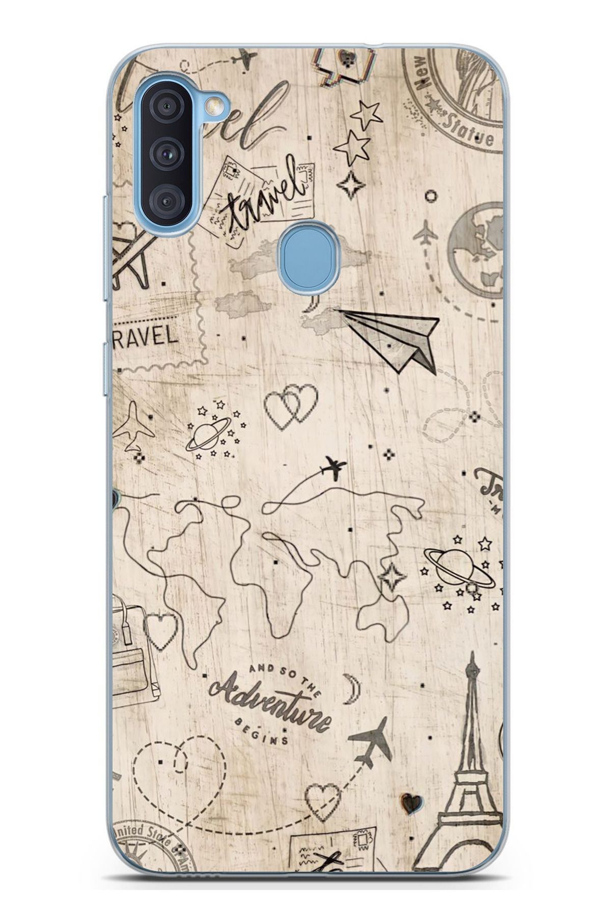 TechTree Galaxy A11 - M11 Uyumlu Travel Tasarımlı Şeffaf Silikon Kılıf