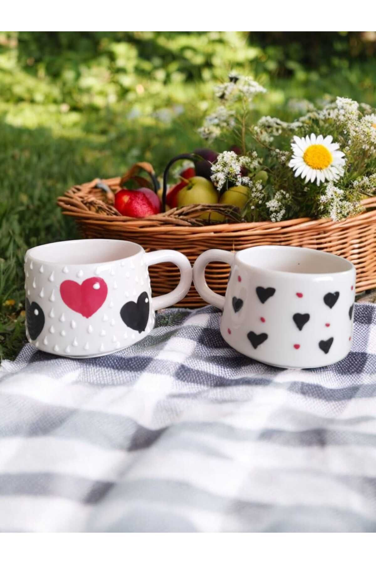 Home El İşçiliği Seramik 2 li Aşk Yağmuru Kalpli Kupa