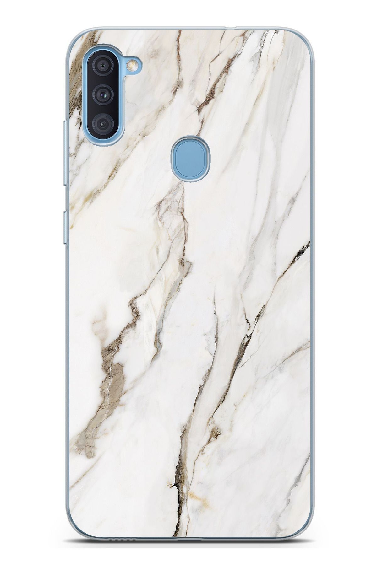 TechTree Galaxy A11 - M11 Uyumlu Beyaz Mermer Şeffaf Silikon Kılıf