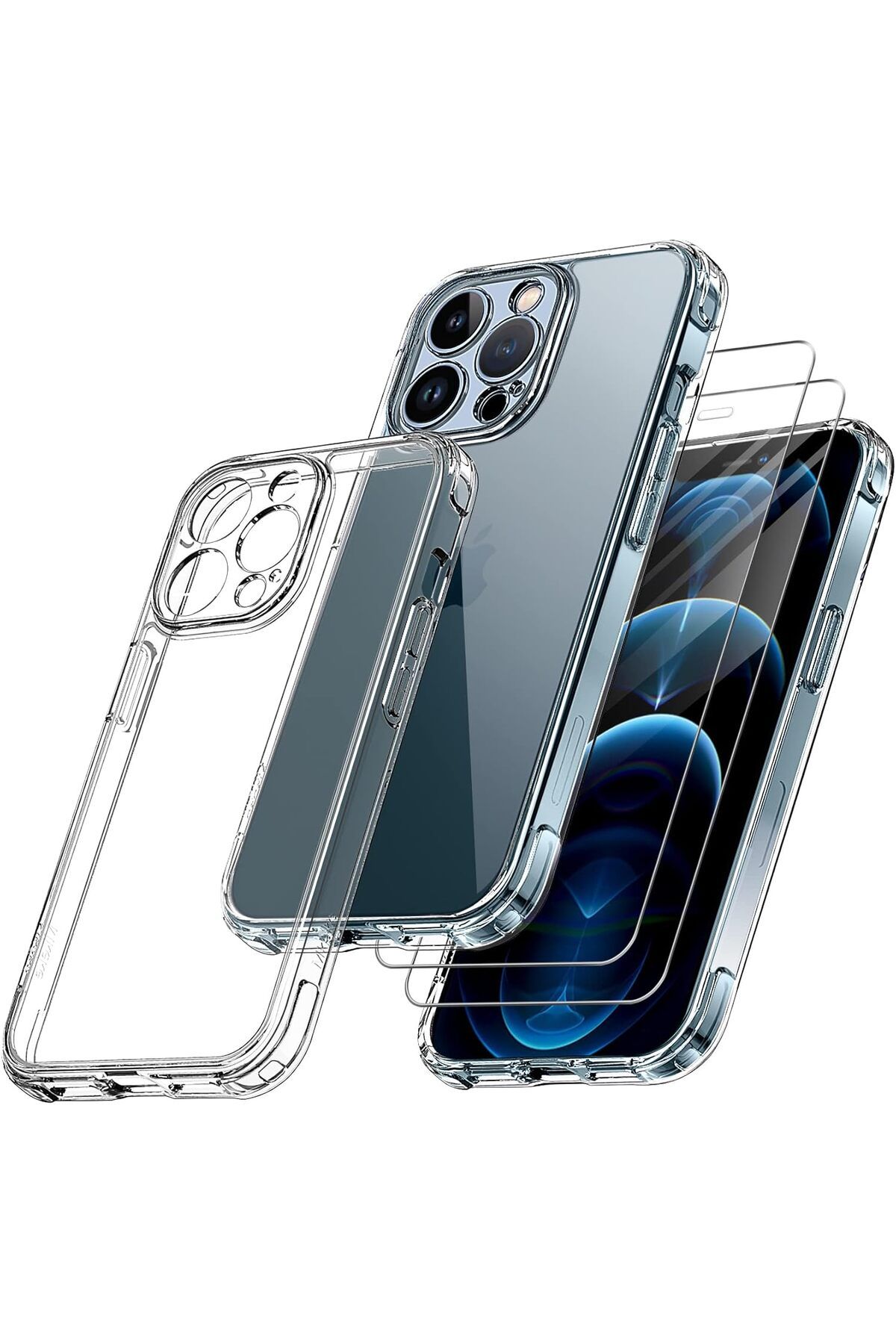 Rivor Apple iPhone 12 Pro Max Kılıf Kamera Çıkıntılı Şeffaf İnce Silikon Kapak + 9H Ekran Koruyucu Set