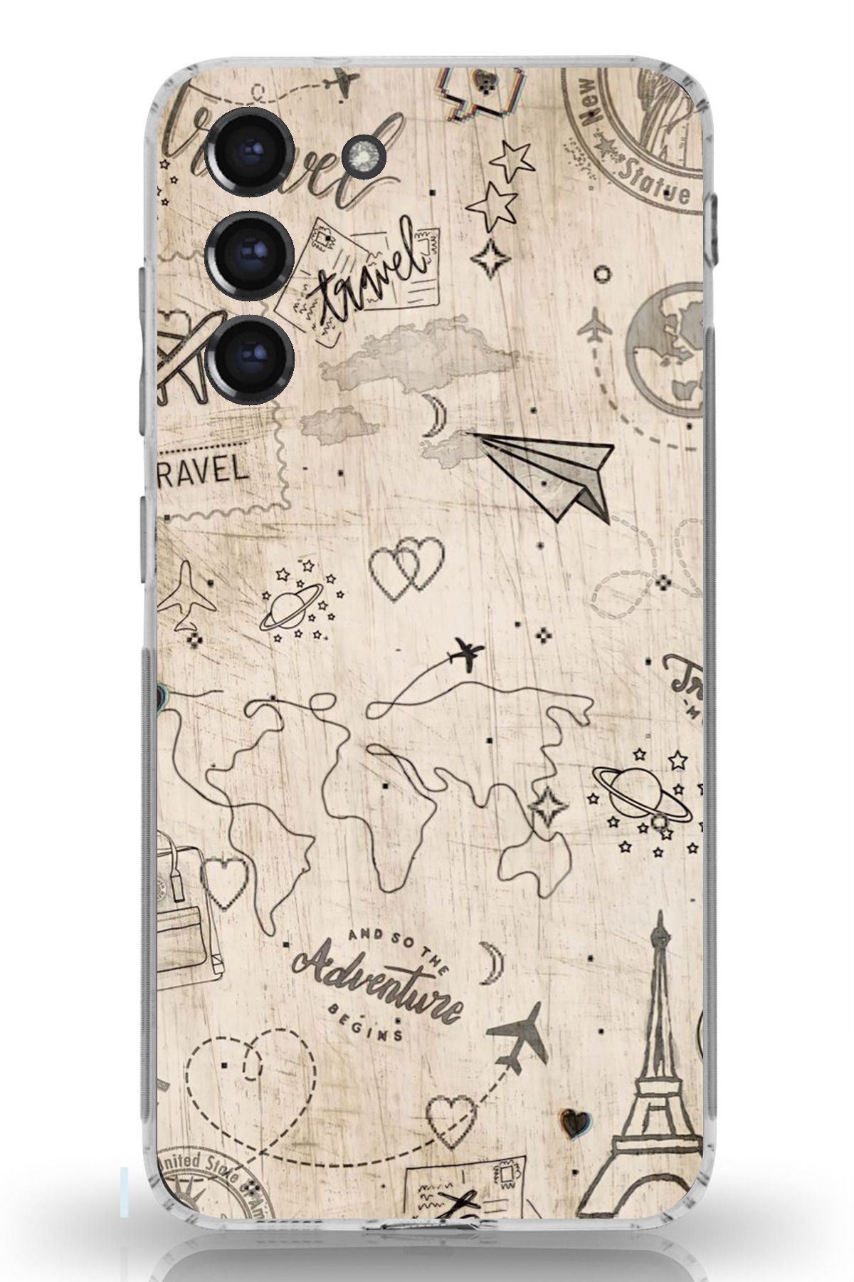 TechTree Galaxy S21 FE Uyumlu Travel Tasarımlı Şeffaf Silikon Kılıf