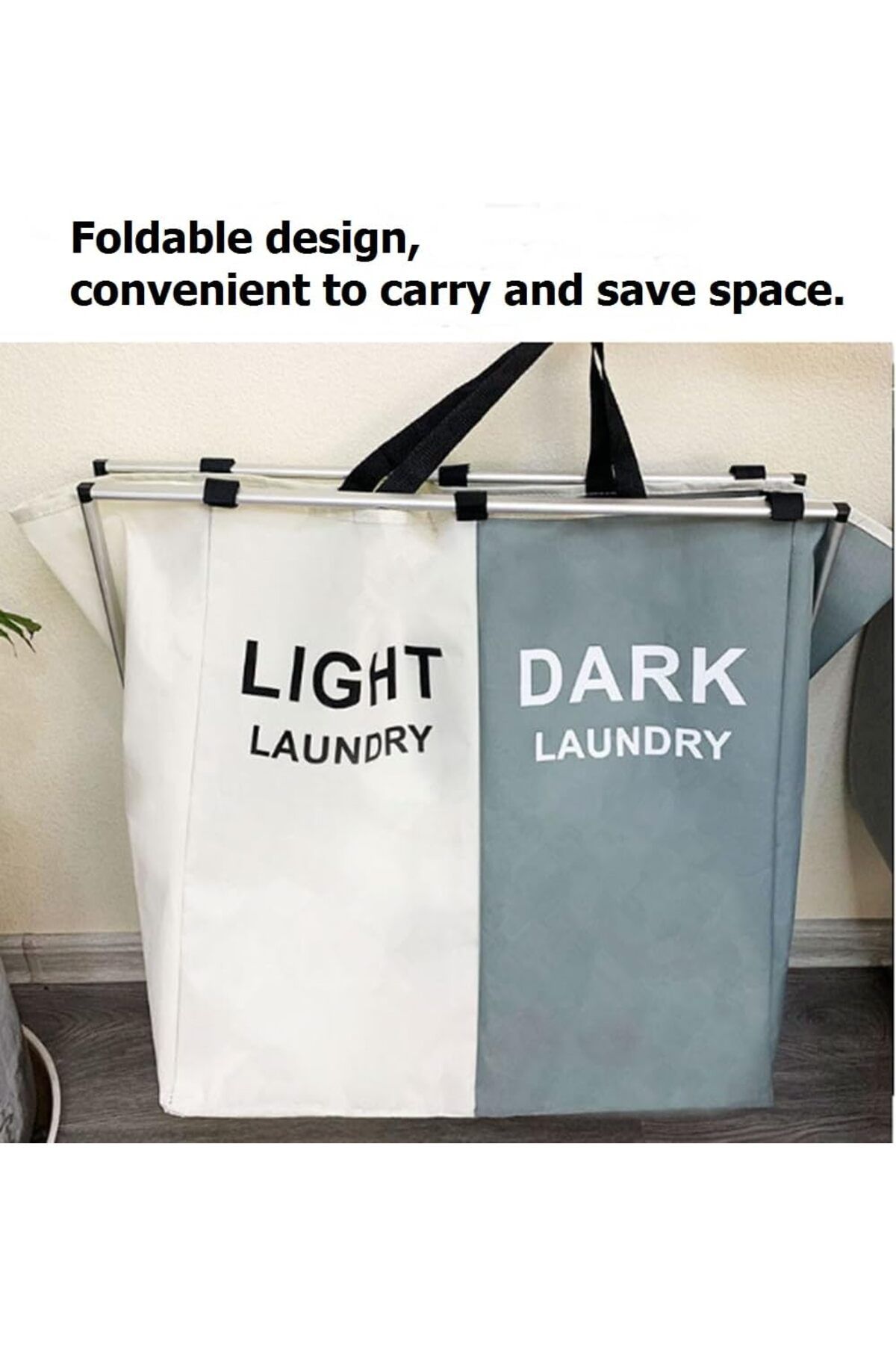 1st-Large Collapsible Laundry Basket with 3 Sections and Handle for Bathroom 2