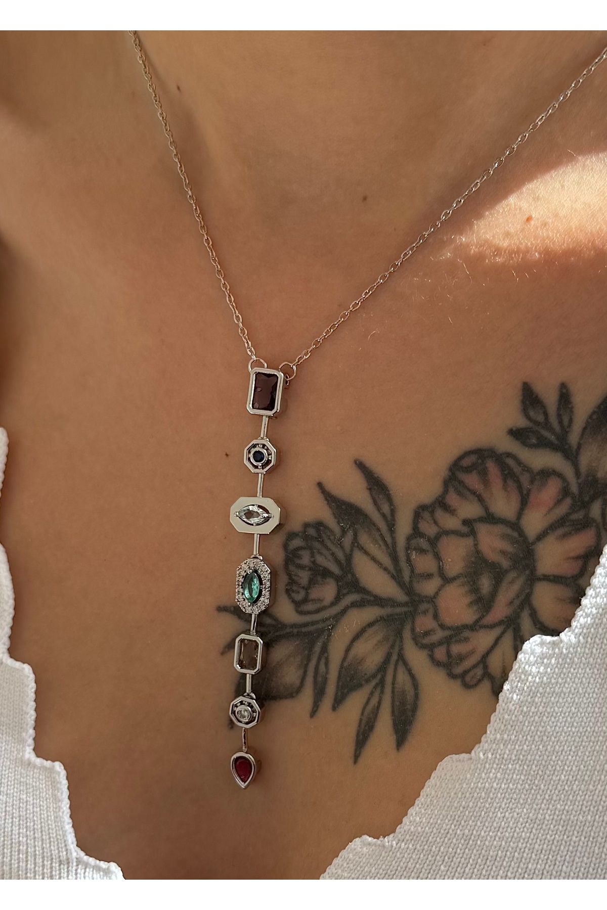 takıtarzım Taşlı silver kadın ithal Y kolye