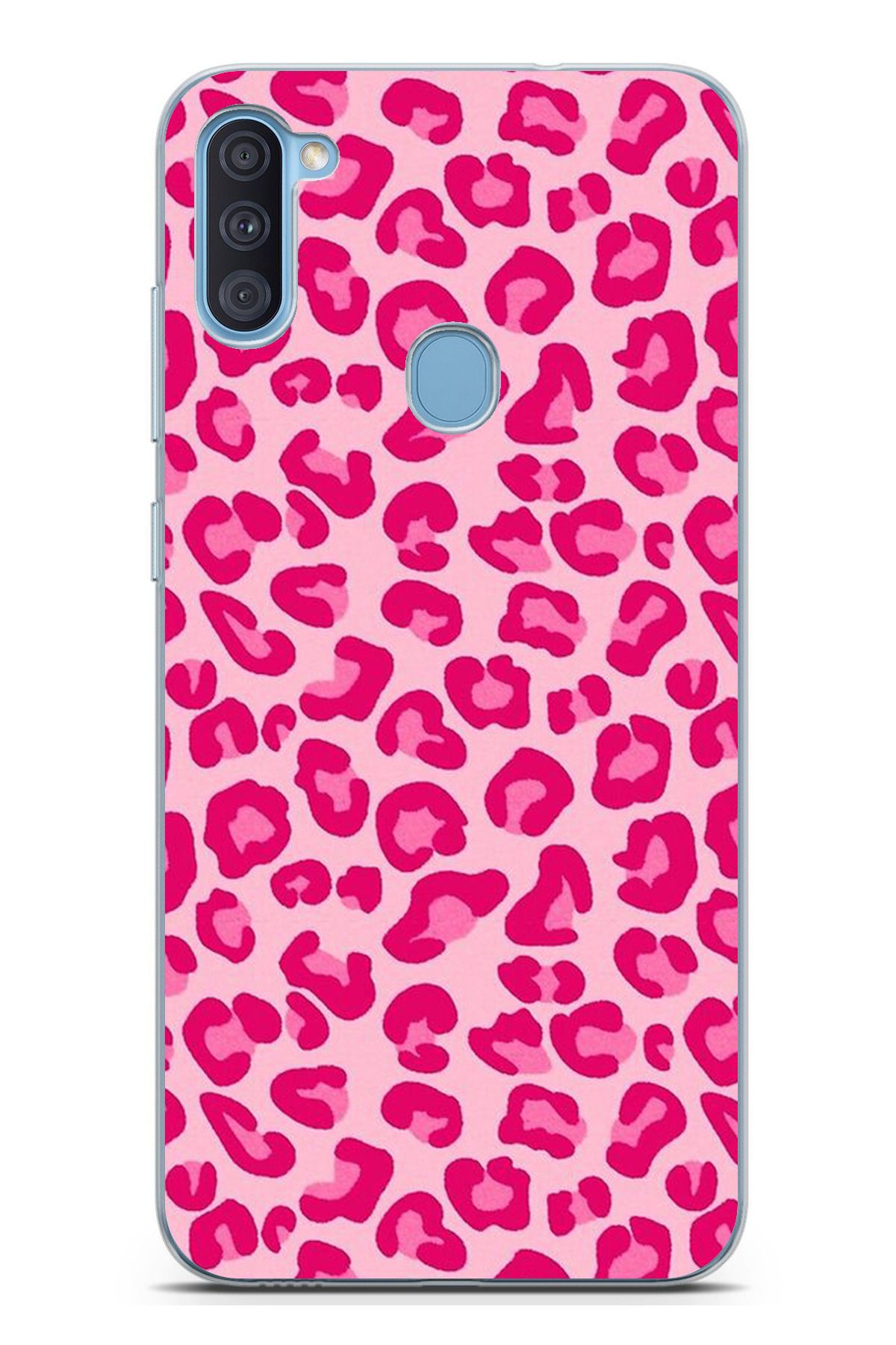 TechTree Galaxy A11 - M11 Uyumlu Pembe Leopar Tasarımlı Şeffaf Silikon Kılıf