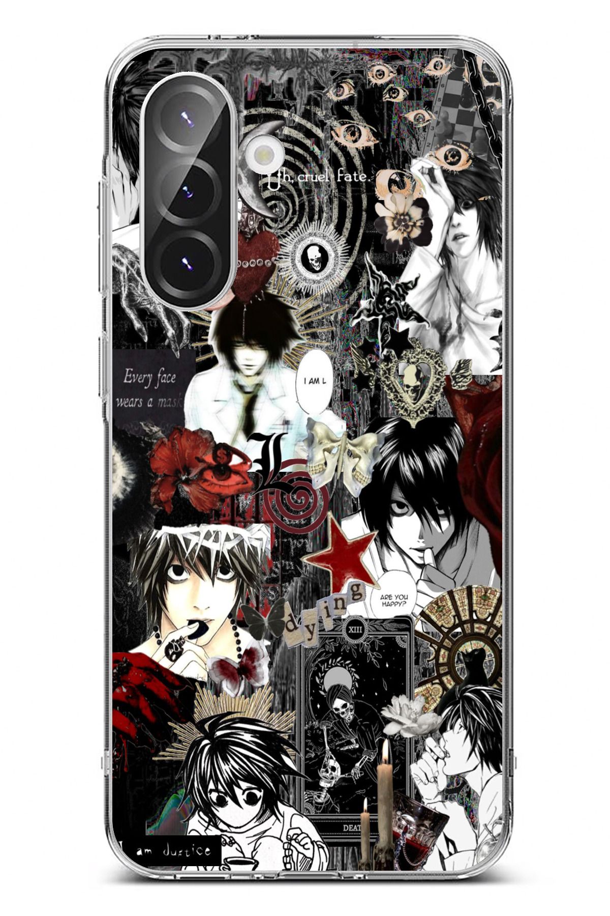 TechTree Galaxy A36 Uyumlu Death Note Kolaj Tasarımlı Şeffaf Silikon Kılıf