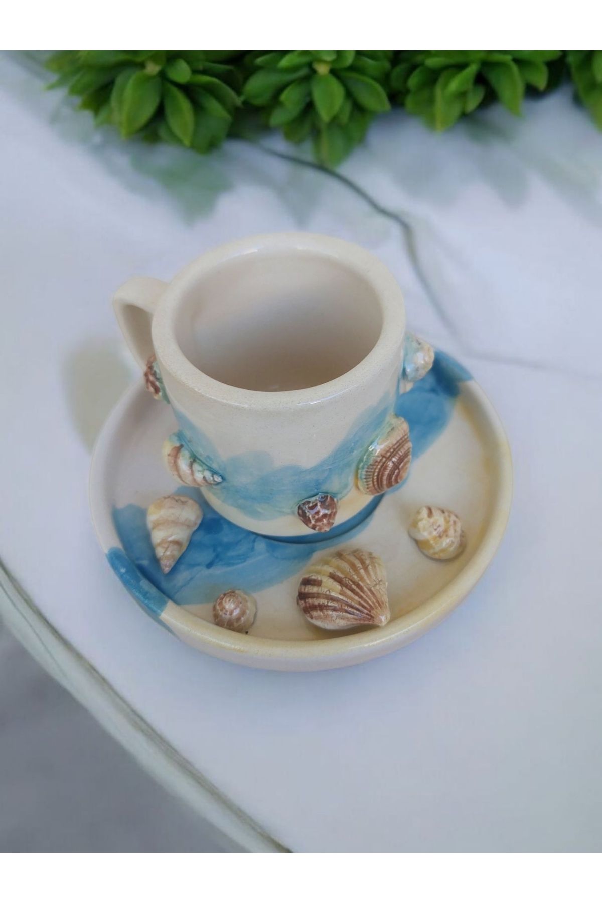 Kübistseramik Deniz kabuklu el yapımı bodrum Türk kahvesi espresso fincanı