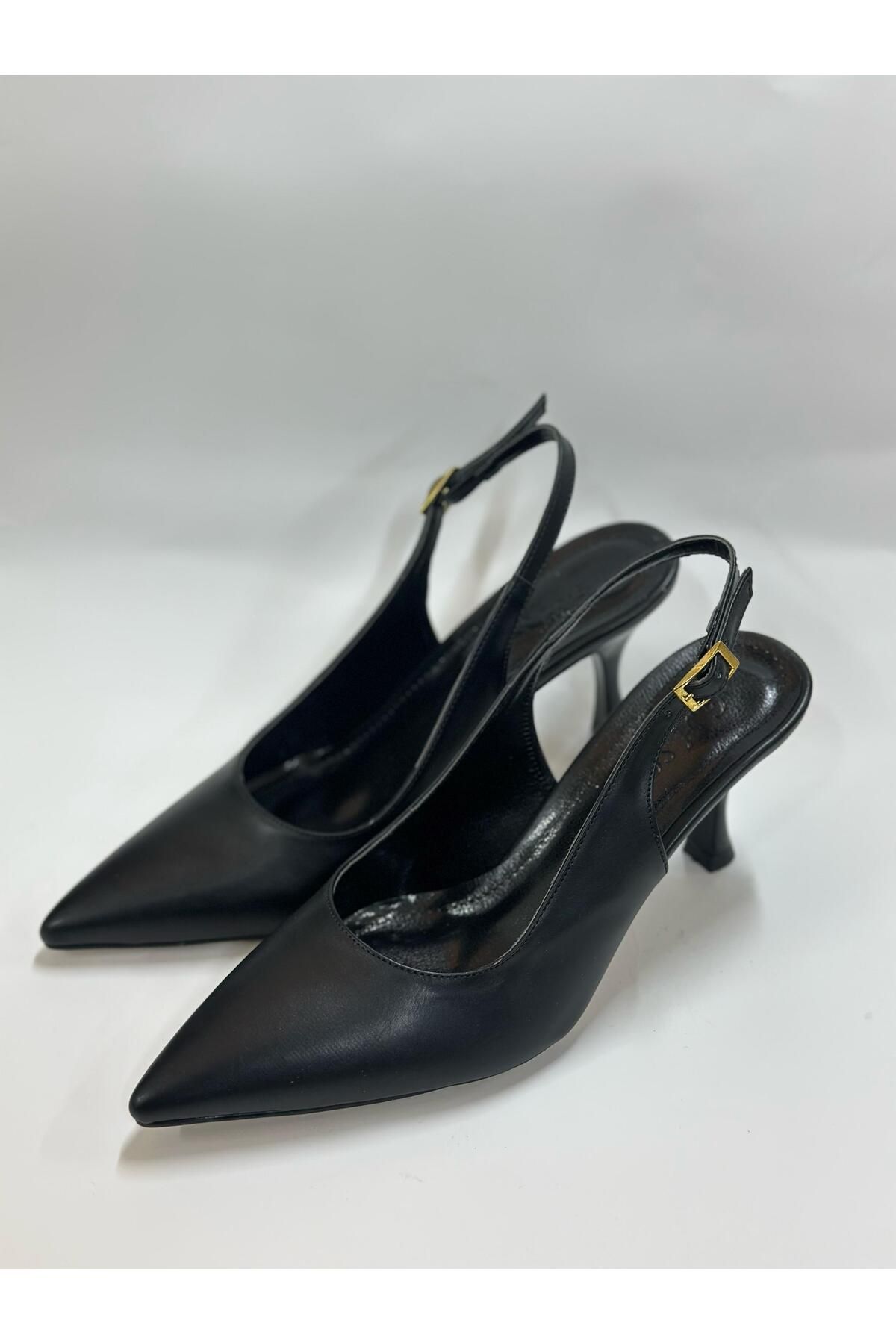 LINASHOES07 Siyah Deri Sivri Uçlu Ayakkabı