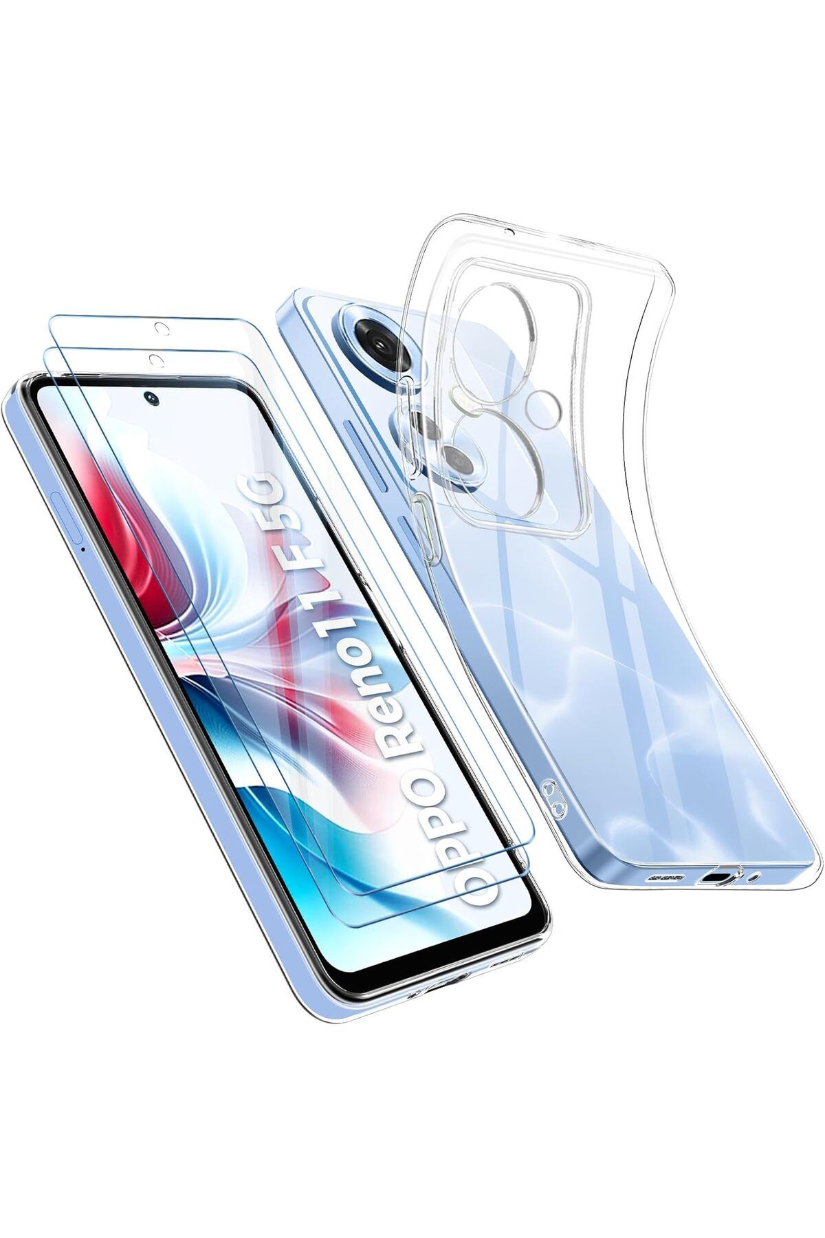 Rivor Oppo Reno 11F Uyumlu Kılıf Kamera Çıkıntılı Şeffaf İnce Silikon Kapak + 9H Ekran Koruyucu Set