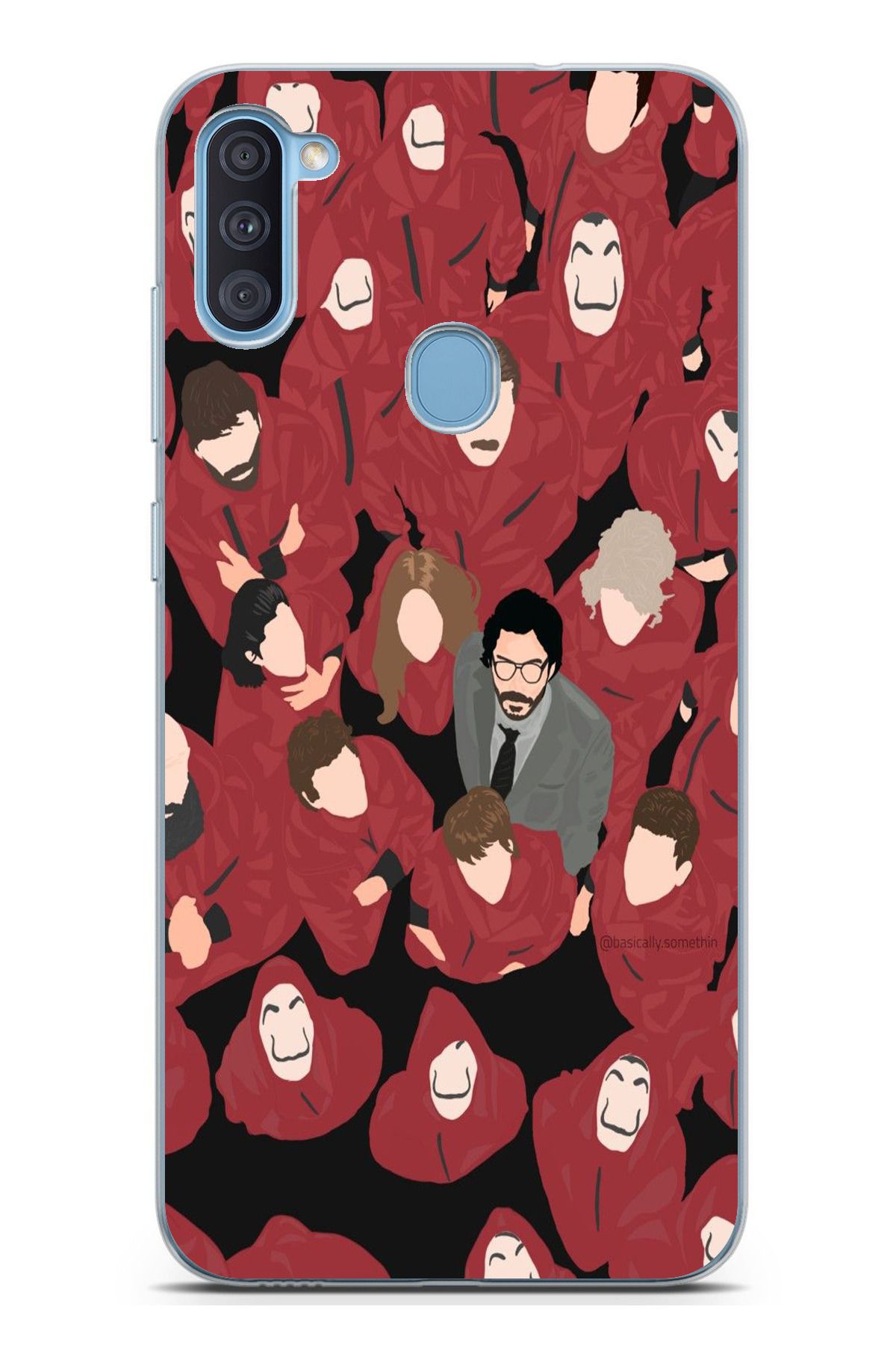 TechTree Galaxy A11 - M11 Uyumlu La casa de papel Pivot Tasarımlı Şeffaf Silikon Kılıf