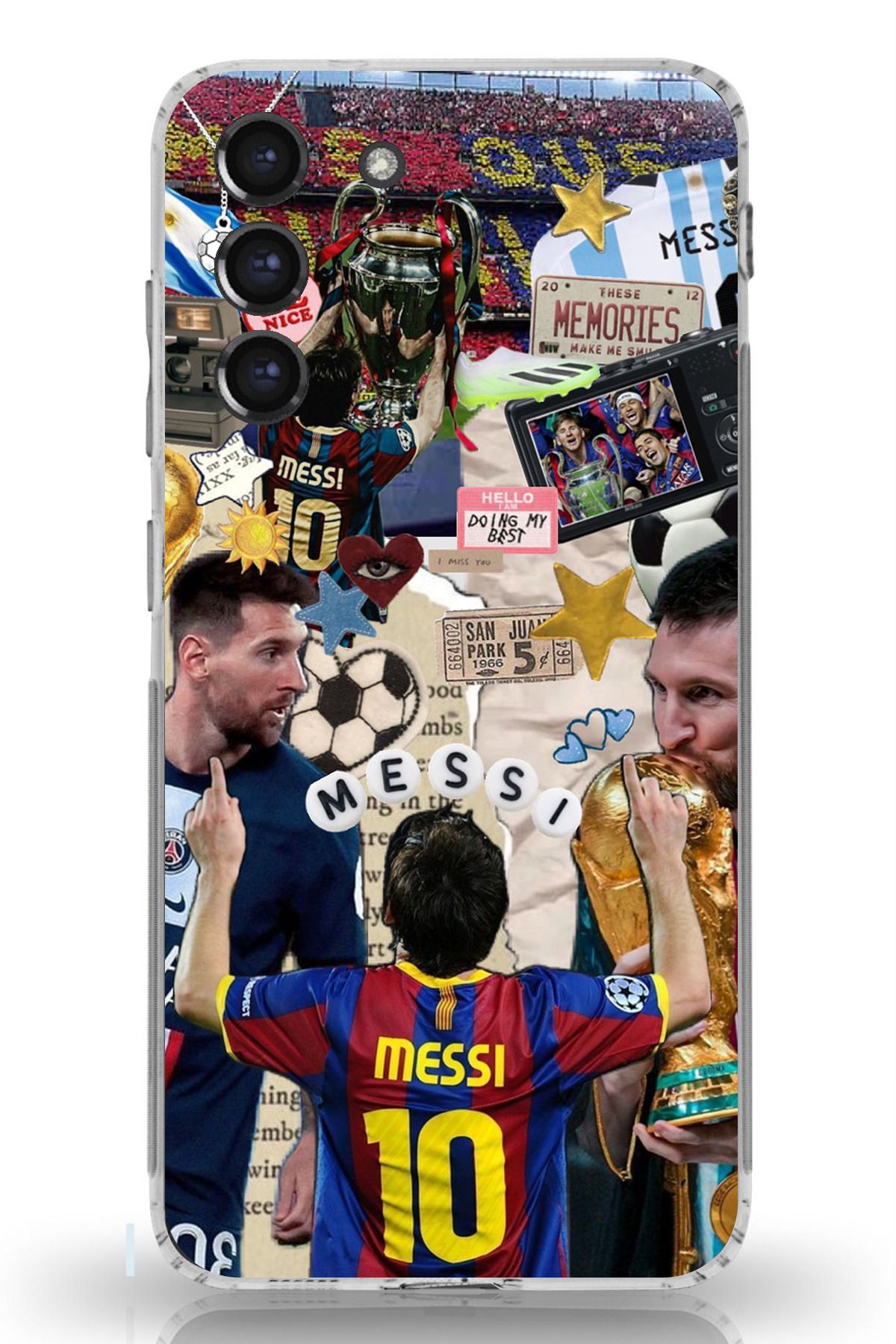 TechTree Galaxy S21 FE Uyumlu Messi Çıkartmalar Şeffaf Silikon Kılıf