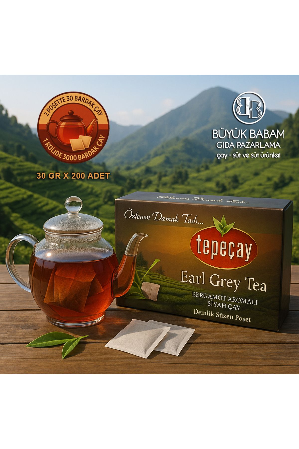 TEPE ÇAY EARL GREY BERGAMOT AROMALI DEMLİK SÜZEN POŞET ÇAY 30 GR X 200 ADET 6000 GR