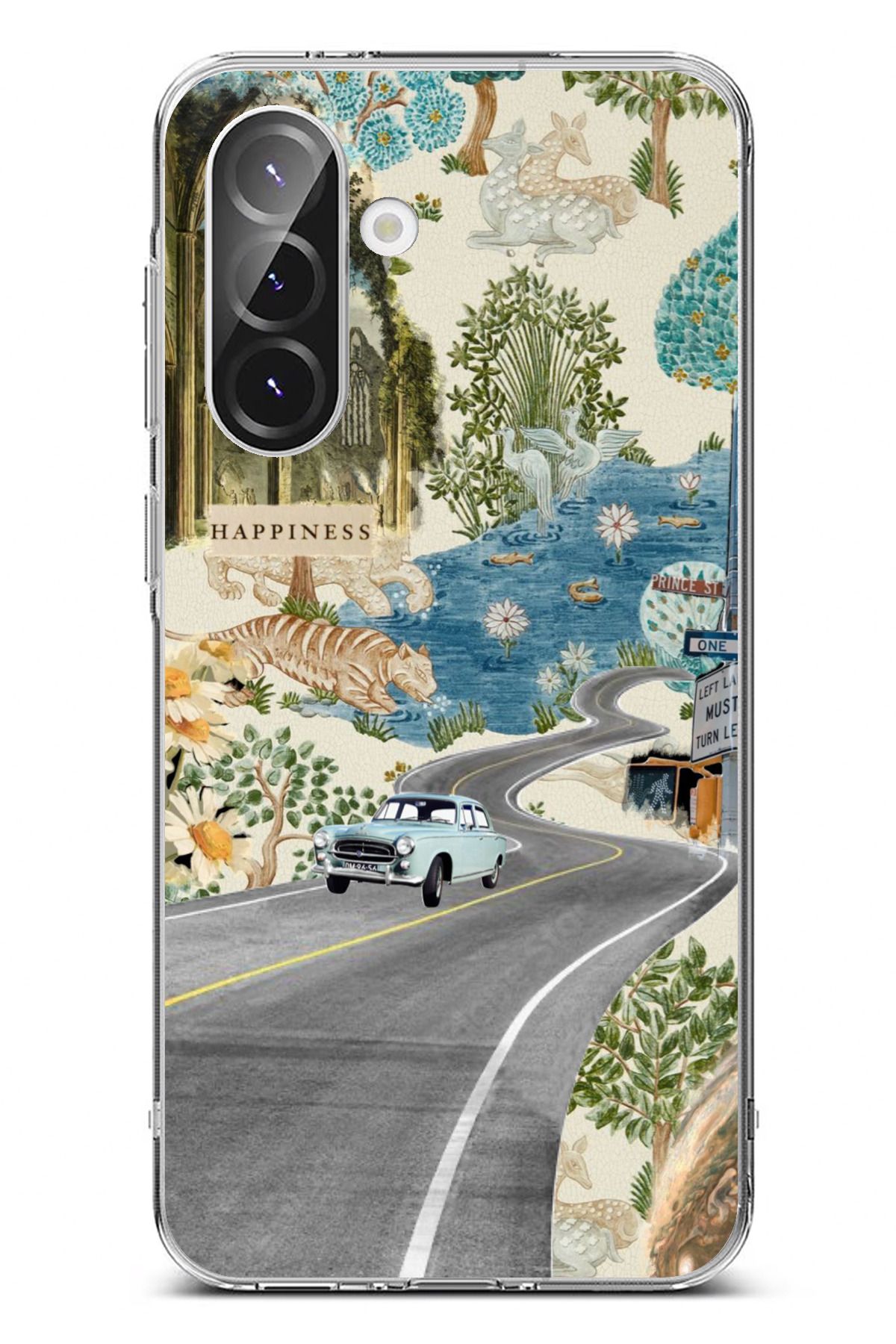 TechTree Galaxy A56 Uyumlu Yeşil Sanatsal Yol Çiçekler Şeffaf Silikon Kılıf