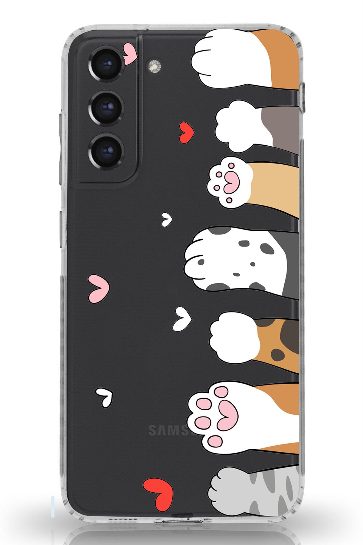 TechTree Galaxy S21 FE Uyumlu Sevimli Kedi Patiler Tasarımlı Şeffaf Silikon Kılıf