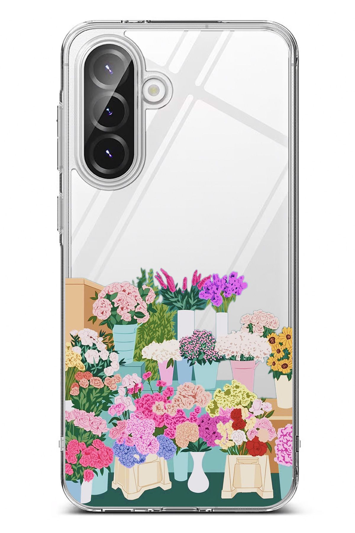 TechTree Galaxy A56 Uyumlu Vazoda Çiçekler Tasarımlı Şeffaf Silikon Kılıf