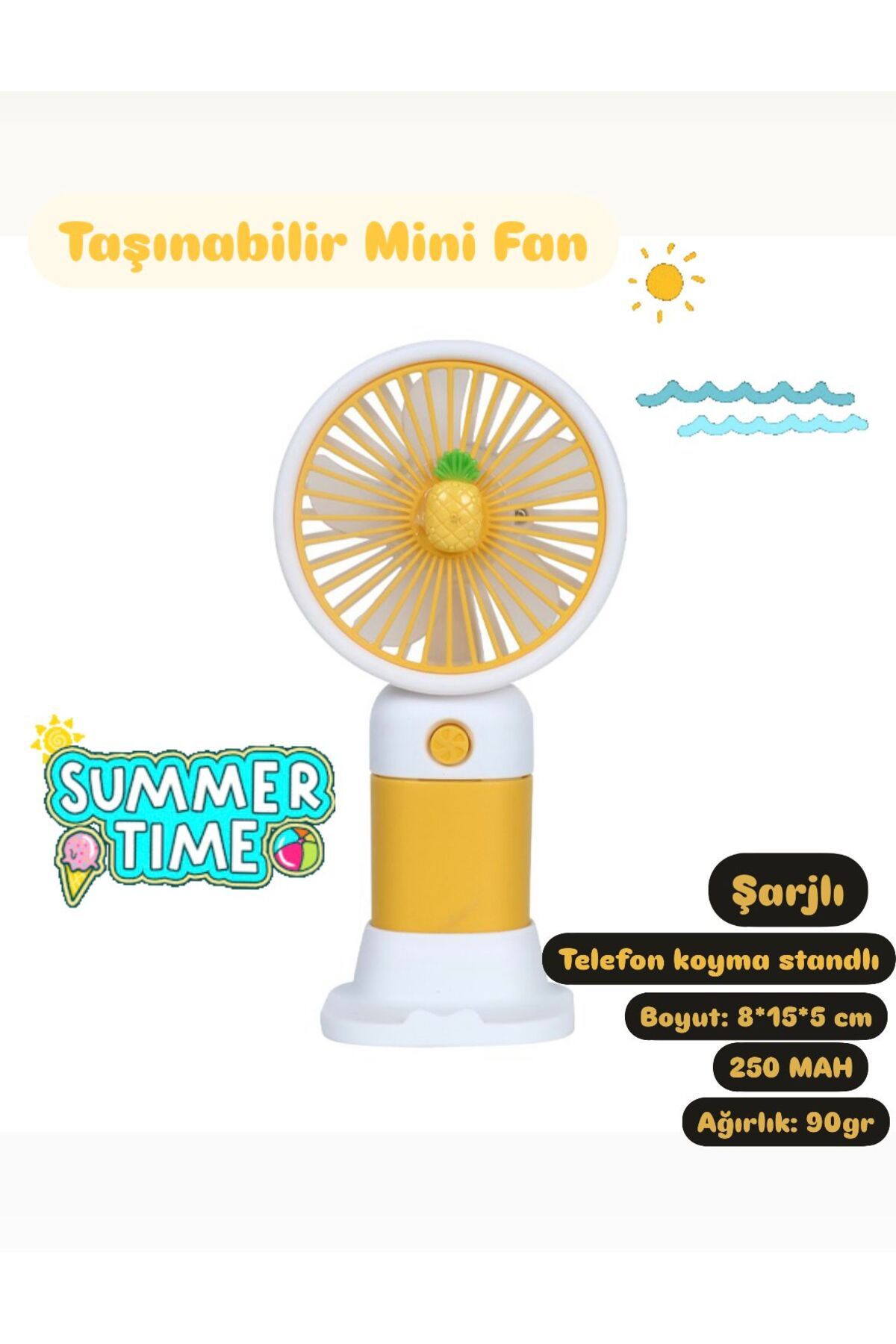 WASHA Taşınabilir Fan Soğutucu Mini Vantilatör Klima Güçlü Serinletici Şarjlı Masa Üstü Sessiz Standlı