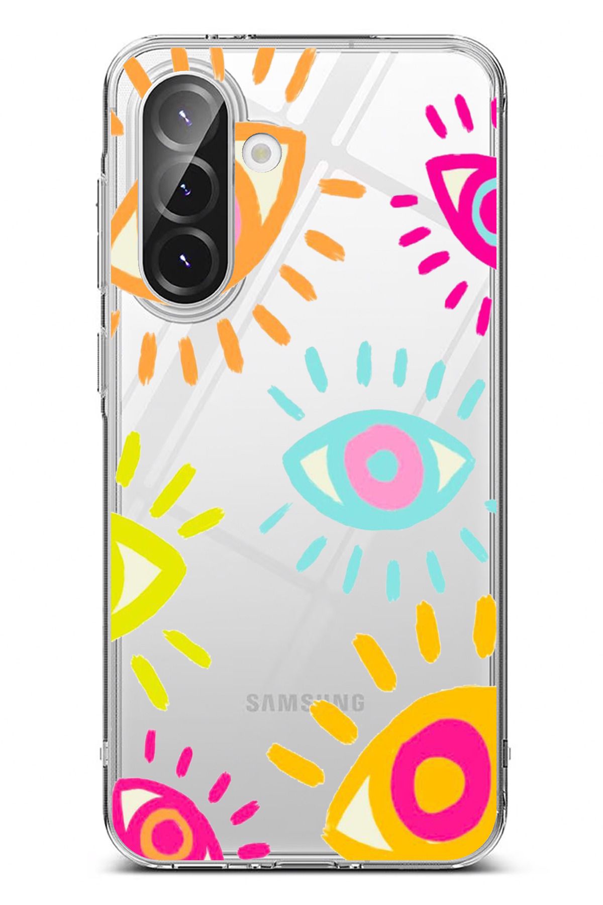 TechTree Galaxy A56 Uyumlu Renkli Nazar Gözler Tasarımlı Şeffaf Silikon Kılıf
