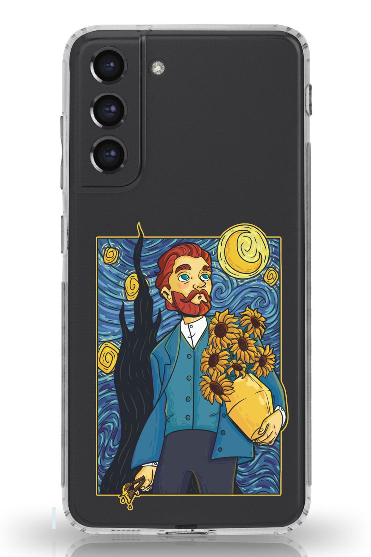 TechTree Galaxy S21 FE Uyumlu Van Gogh Portre Tasarımlı Şeffaf Silikon Kılıf