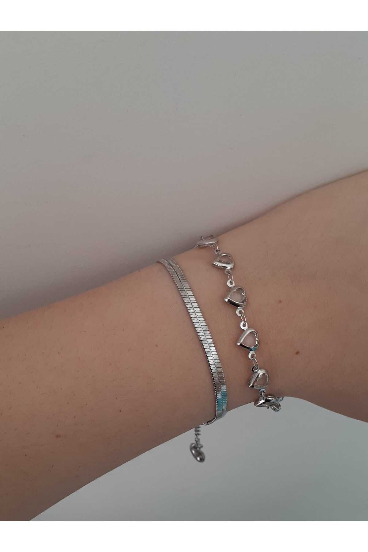 bijoux uniques 2li Kalpli İtalyan Zinciri Çelik Bileklik Seti