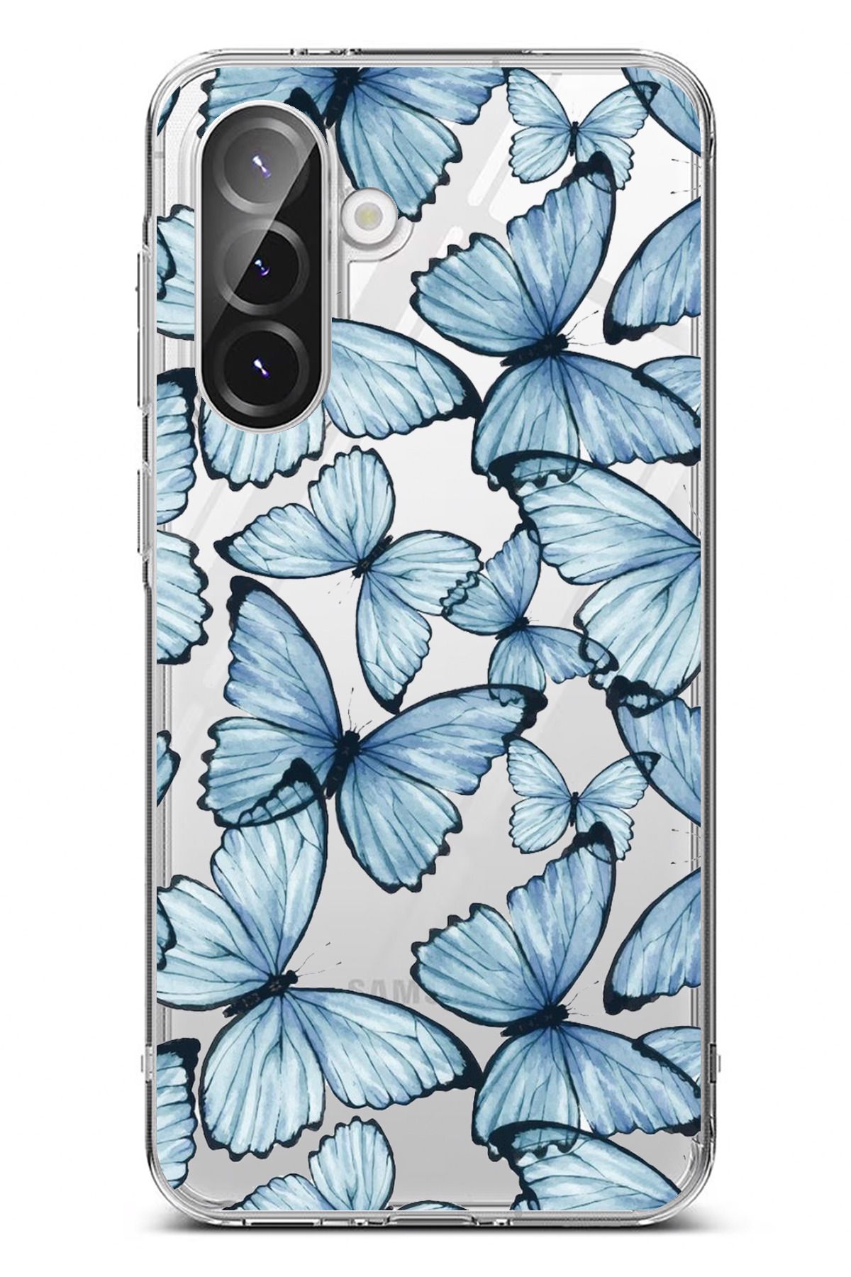 TechTree Galaxy A56 Uyumlu Mavi Kelebekler Tasarımlı Şeffaf Silikon Kılıf